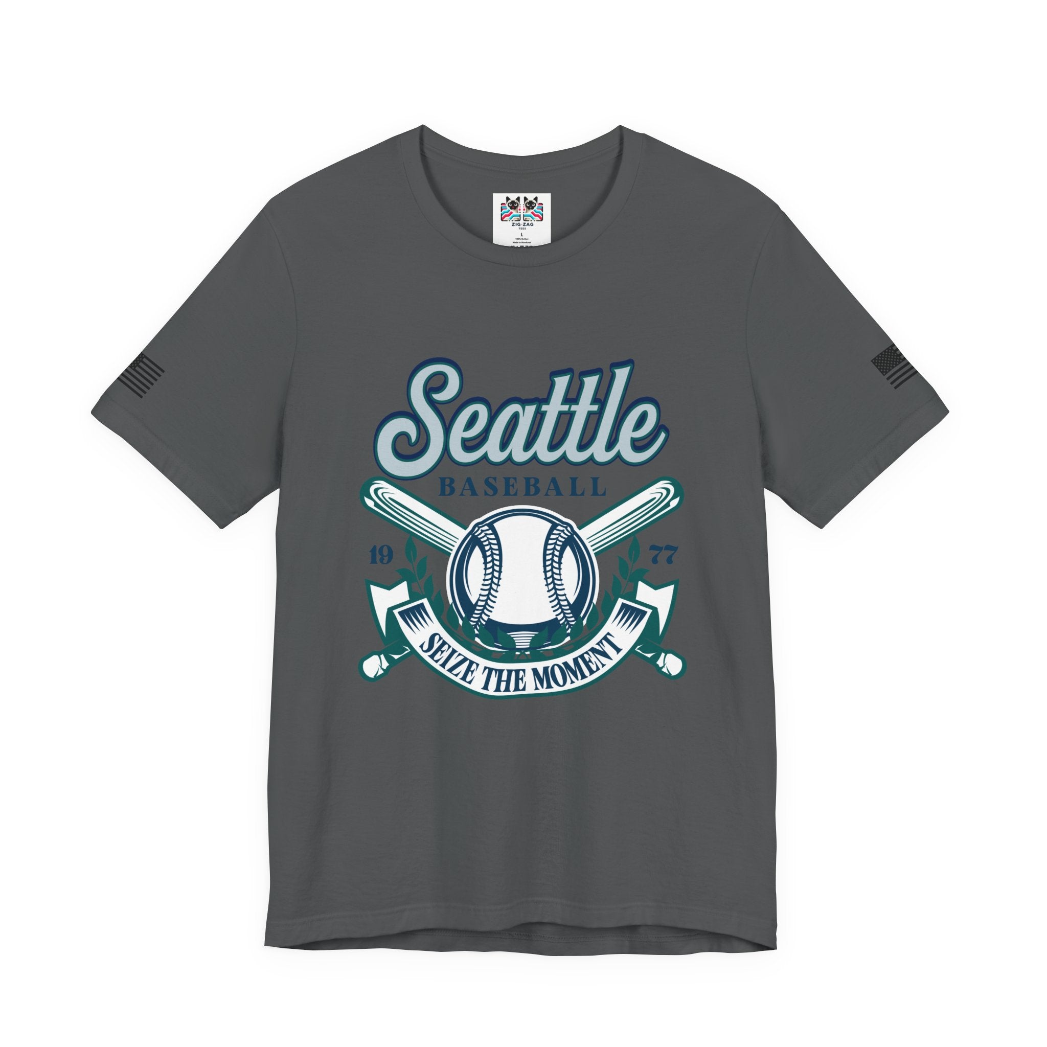 Seattle Baseball 1977 Seize the Moment Retro Crest Graphic T-Shirt | Seattle Mariners Inspired Fan Tee | Baseball Gift