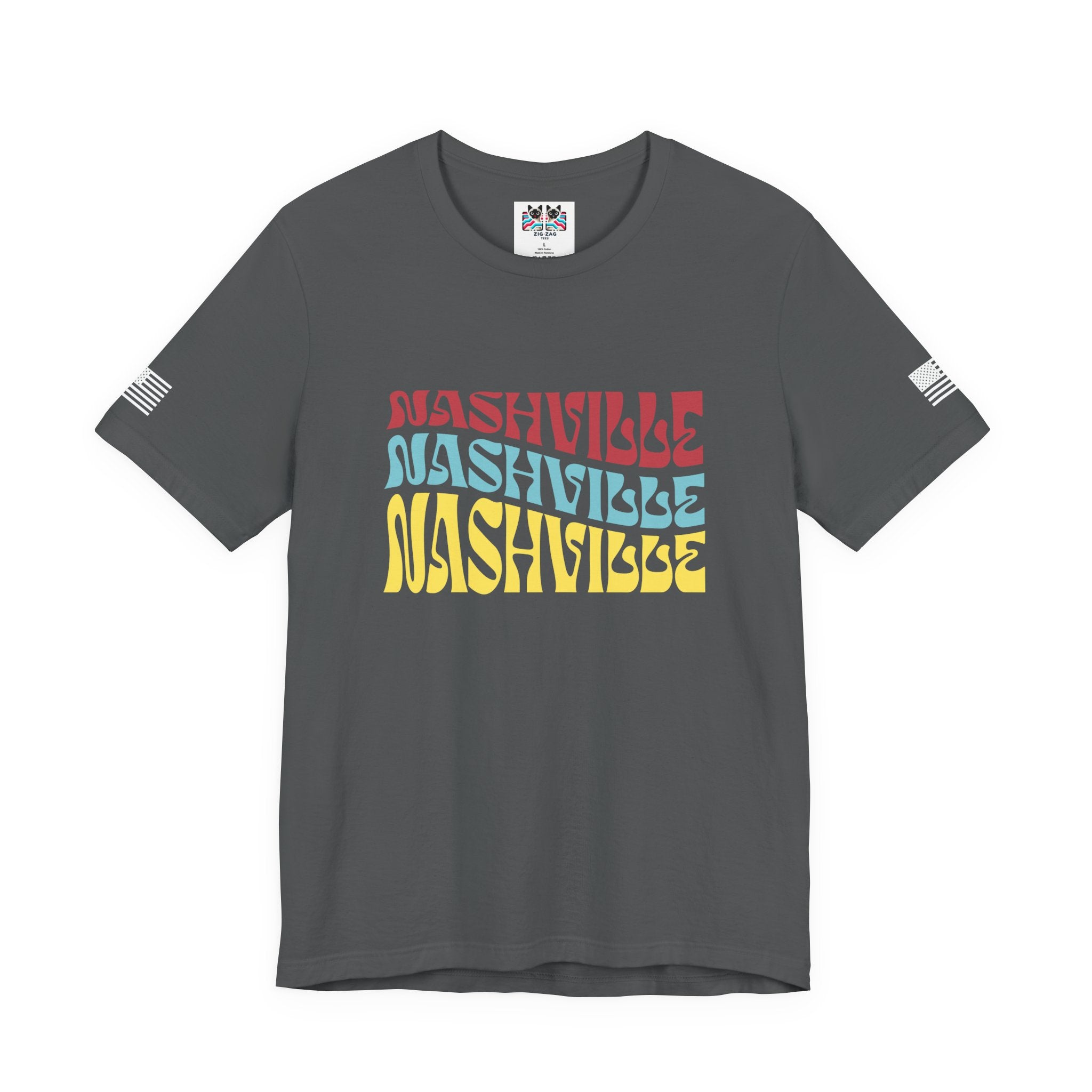 Nashville Retro Wavy Repeat T-Shirt – Groovy 70s Style Triple Color Typography Tee