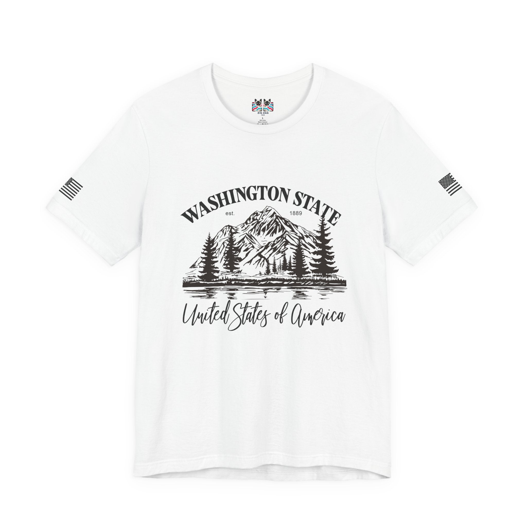 Washington State EST 1889 Mountain Lake Nature Graphic T-Shirt | United States of America Outdoor Tee | PNW Shirt