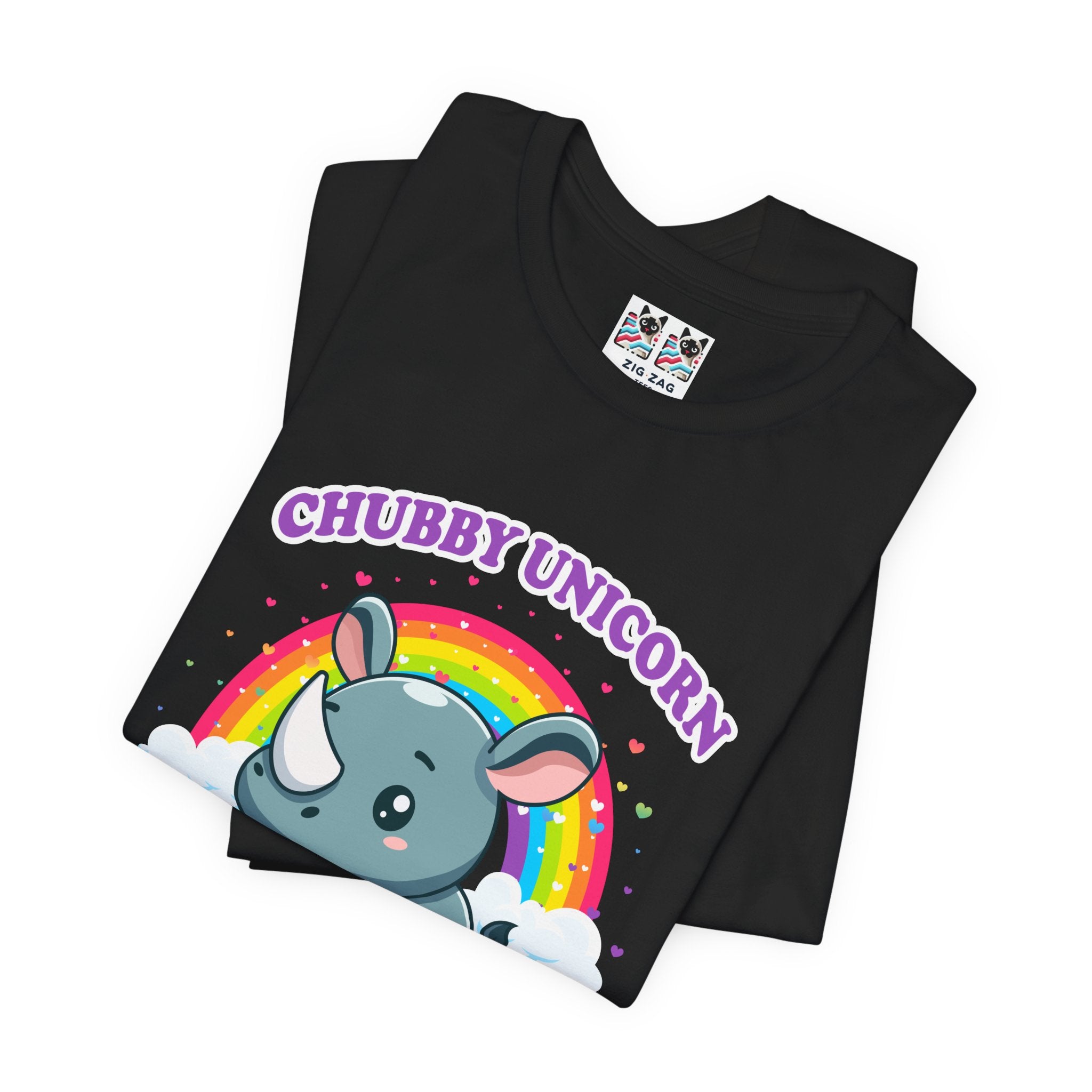 Custom T-Shirt - Chubby Unicorn T-Shirt – Cute Cartoon Rhino with Rainbow Graphic Tee