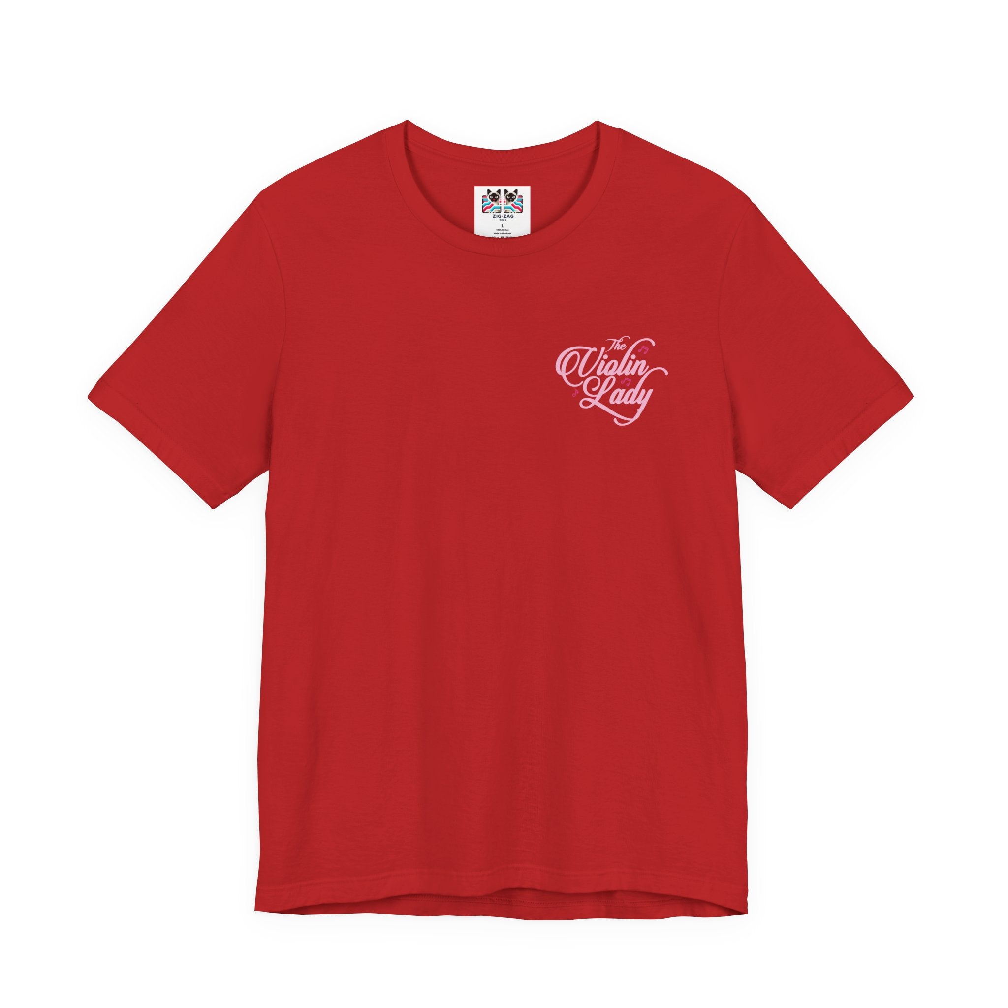 The Violin T-Shirt – Woman in Pink Dress with Flowers and Music Notes