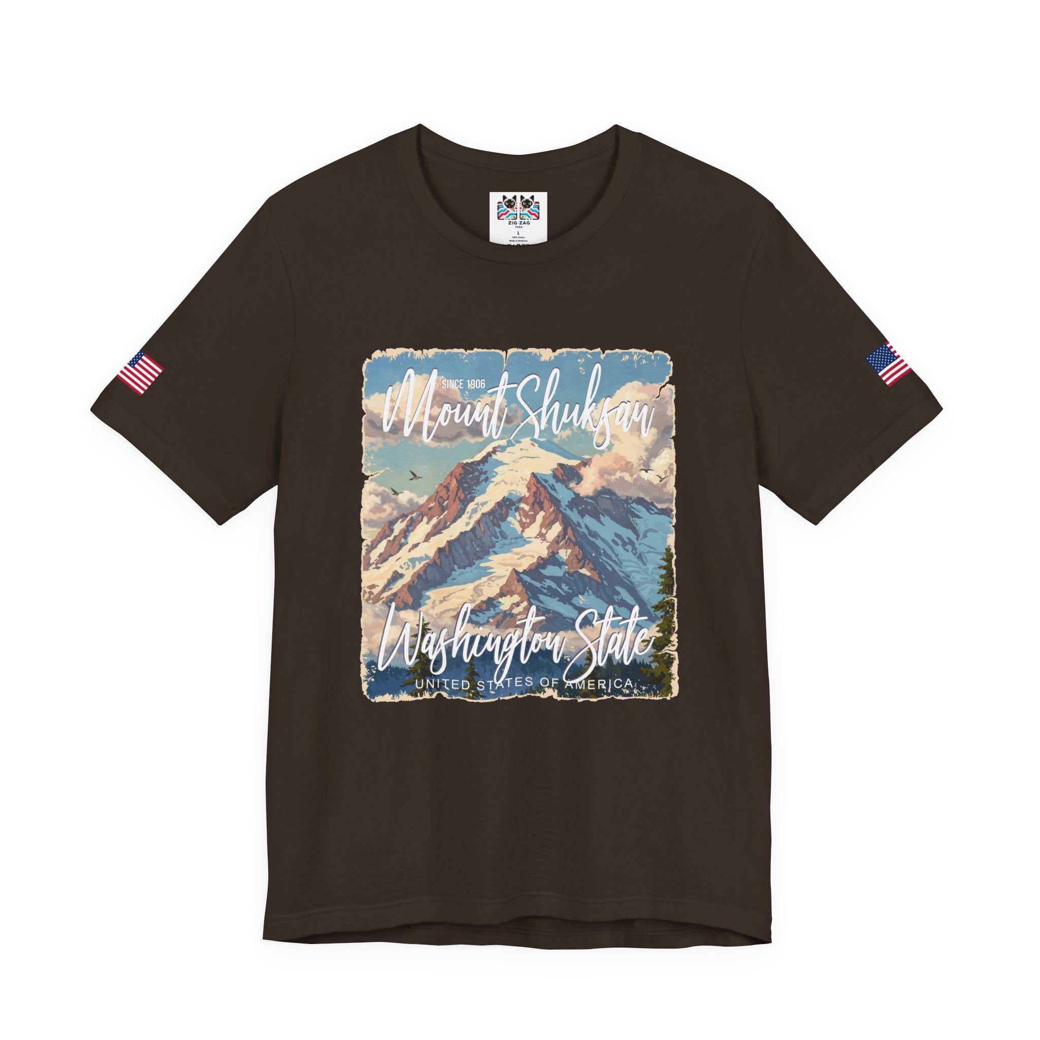 Mount Shuksan Washington State Since 1906 Vintage Travel Poster T-Shirt | North Cascades Hiking Tee | PNW Mountain Shirt