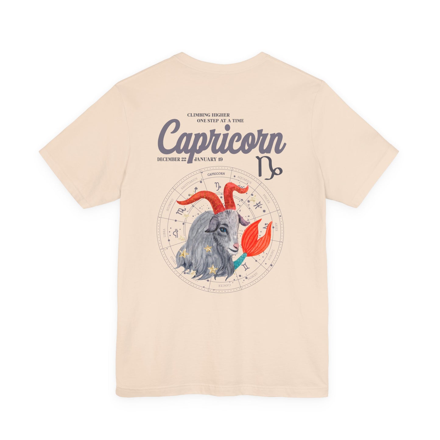 Capricorn Zodiac T-Shirt – Climbing Higher One Step At A Time Astrological wheel