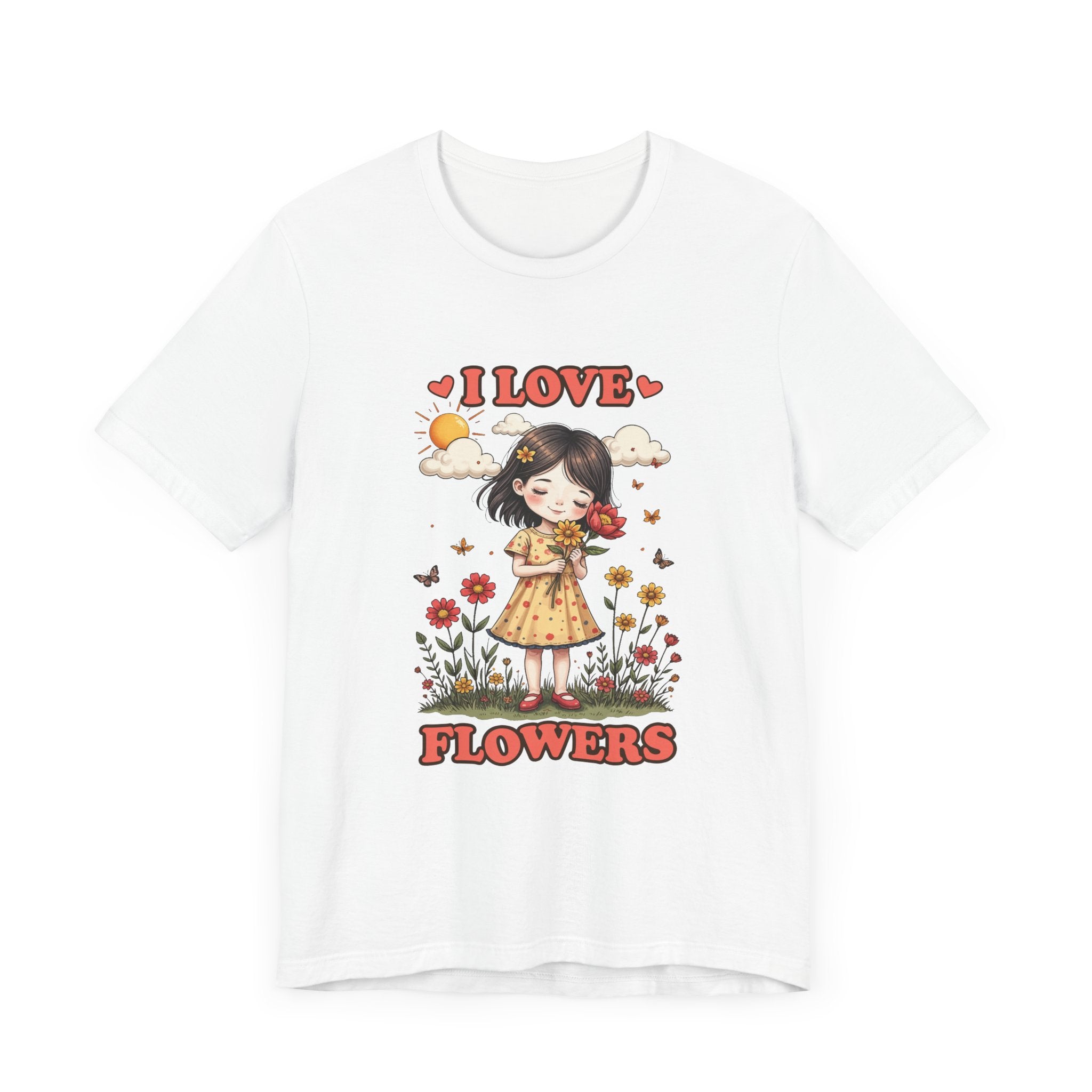I Love Flowers T-Shirt – Cute Girl and Floral Garden Graphic Tee