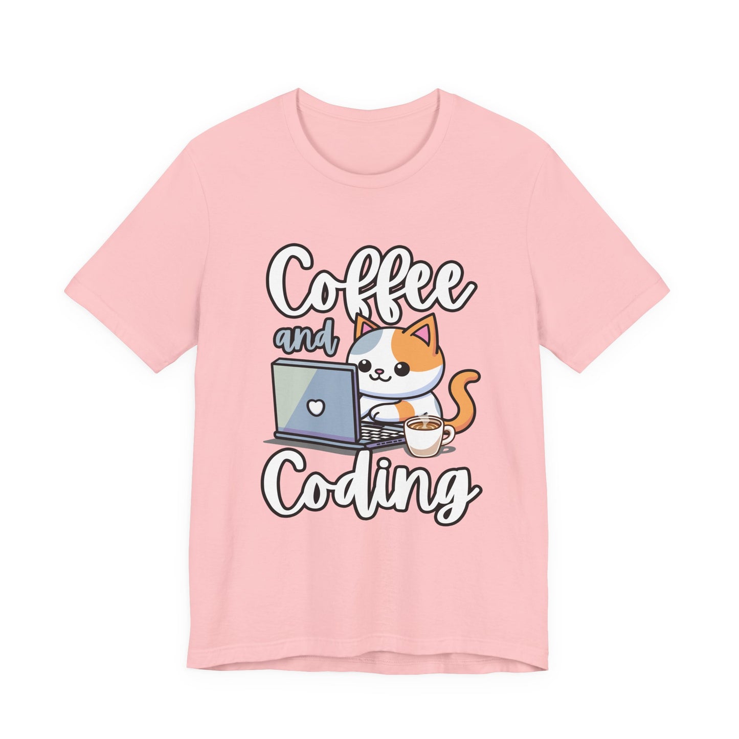 Coffee and Coding Cat Laptop Tshirt – Purrfect for Programmers