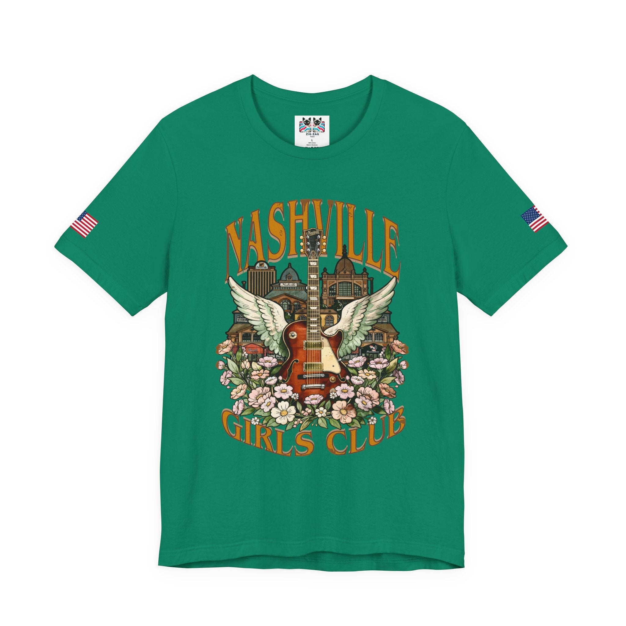 Nashville Girls Club T-Shirt – Winged Guitar Floral Skyline Graphic Tee
