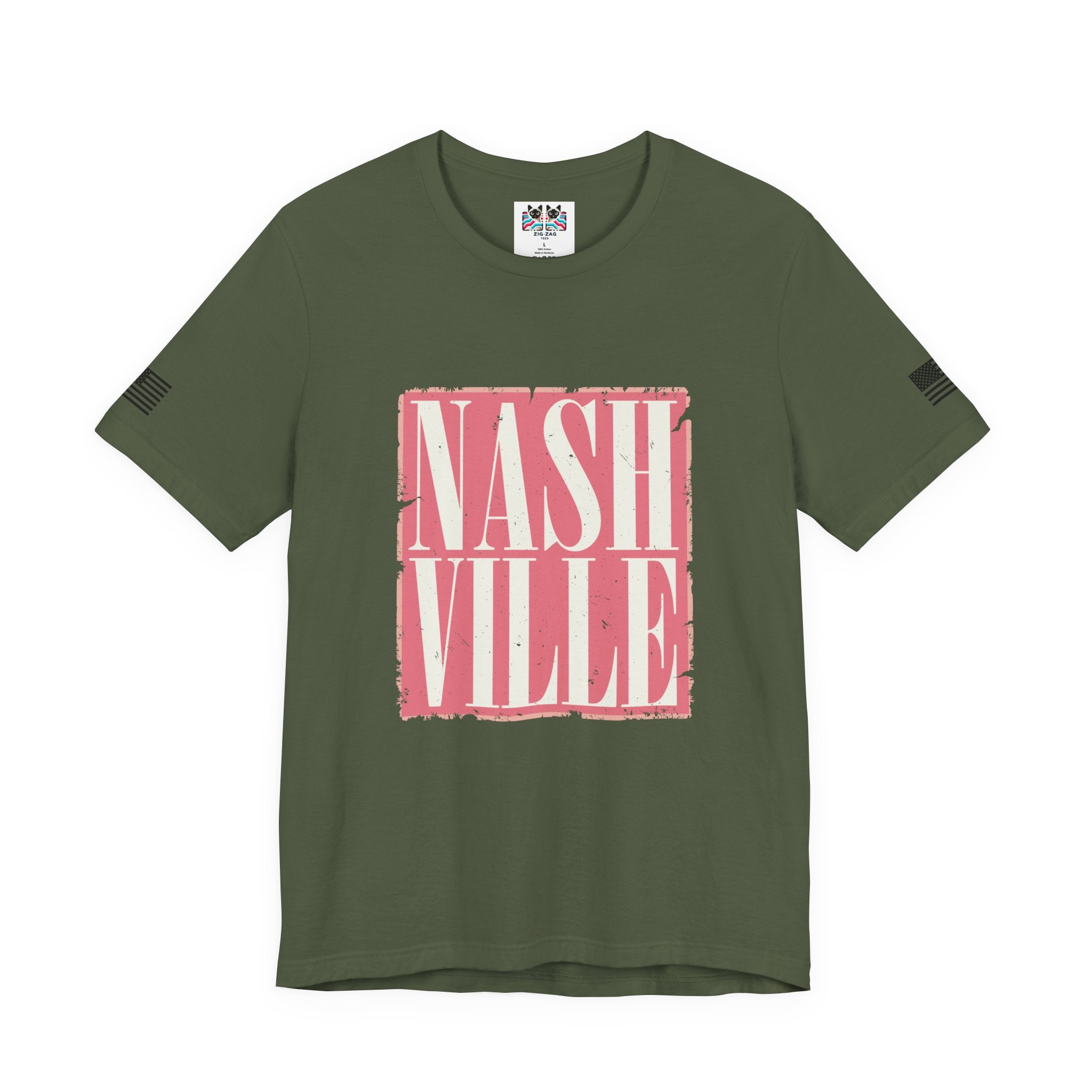 Nashville T-Shirt – Bold Distressed Block Letter Graphic Tee
