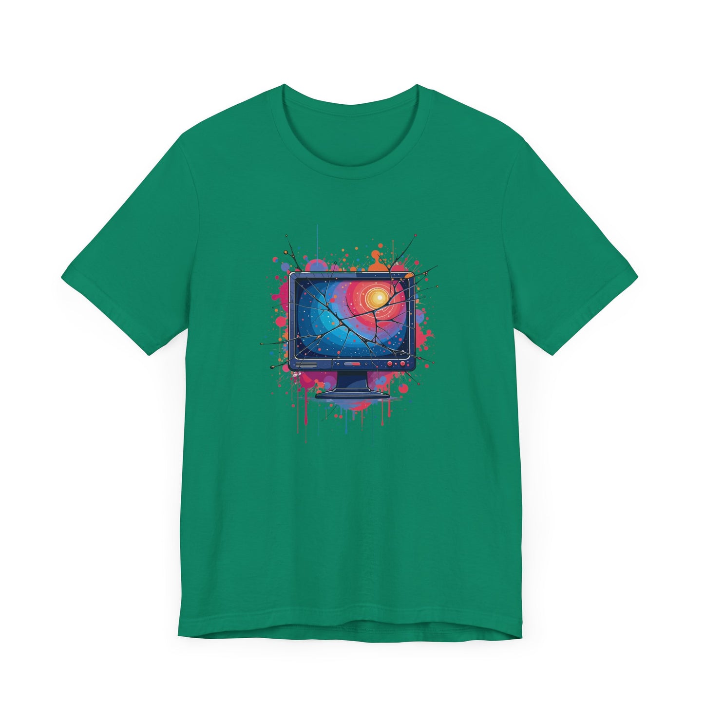 Break the System – Broken Monitor with Cracks, Gradient Screen & Color Splash Graphic T-Shirt