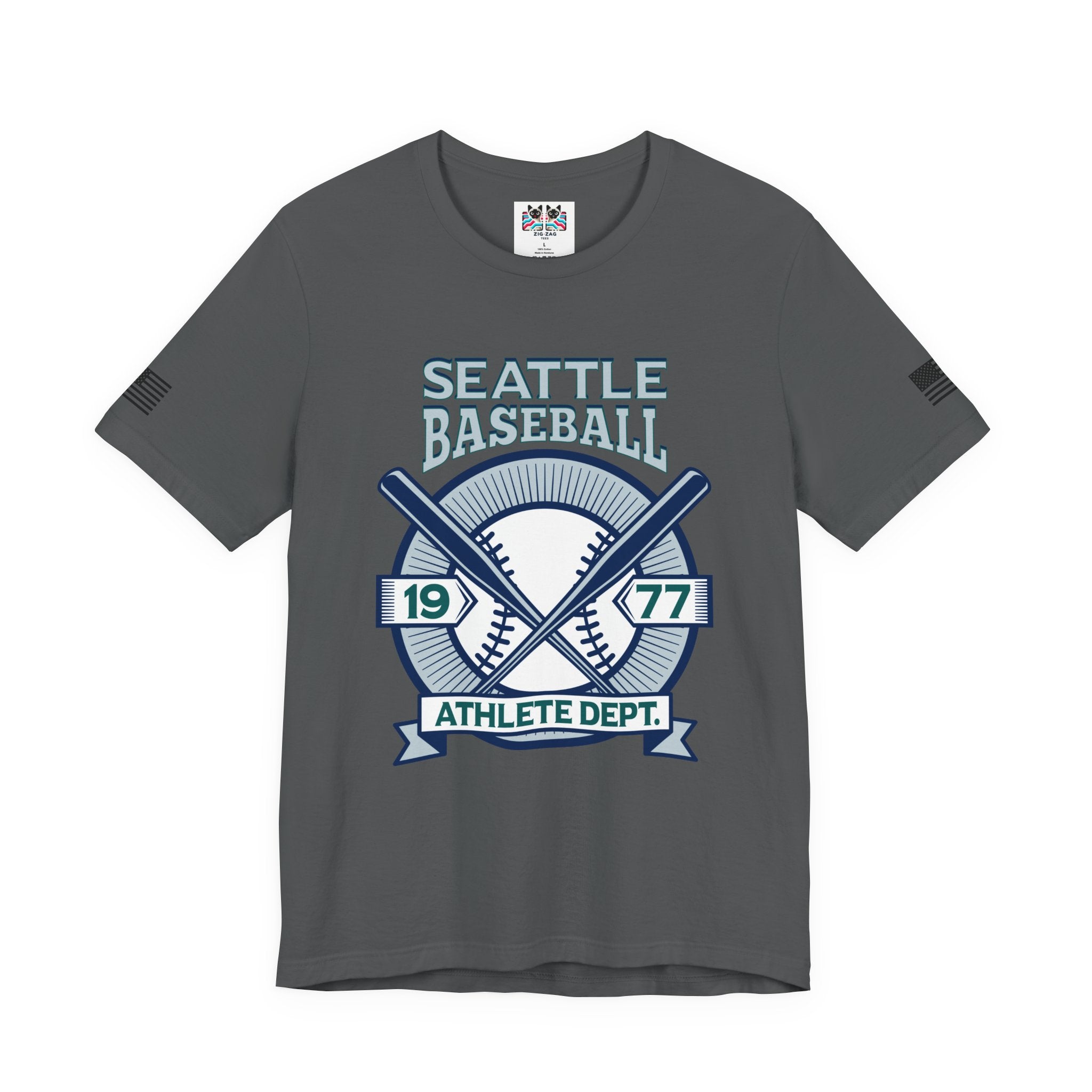 Seattle Baseball 1977 Athlete Dept. Crossed Bats Crest T-Shirt | Seattle Baseball Fan Tee | Retro Sports Graphic Shirt