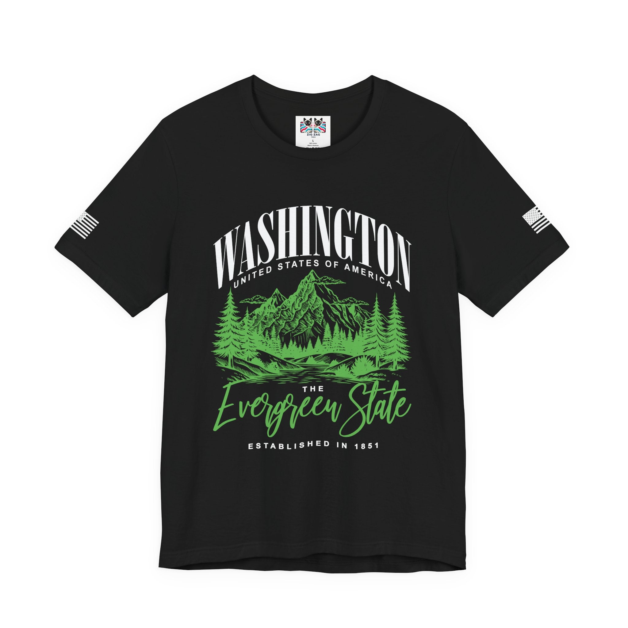 Washington The Evergreen State Mountain & Forest Nature Graphic T-Shirt | USA EST 1851 Pacific Northwest Tee
