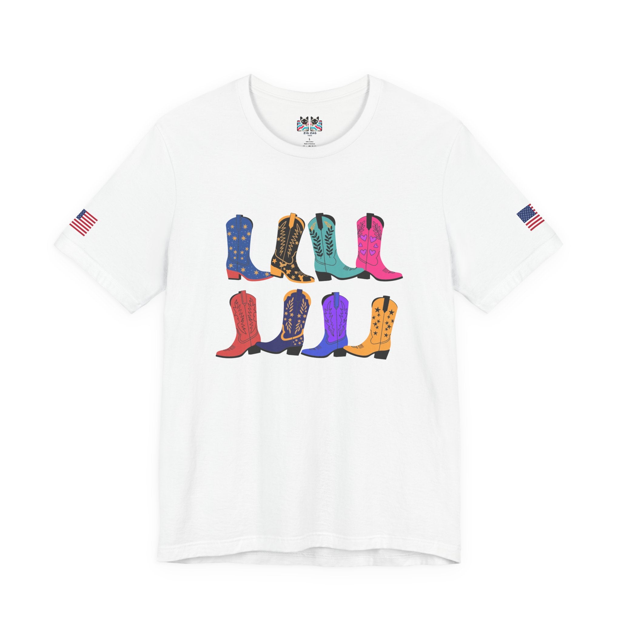 Cowboy Boots T-Shirt – Colorful Boots Collection Grid Graphic Tee