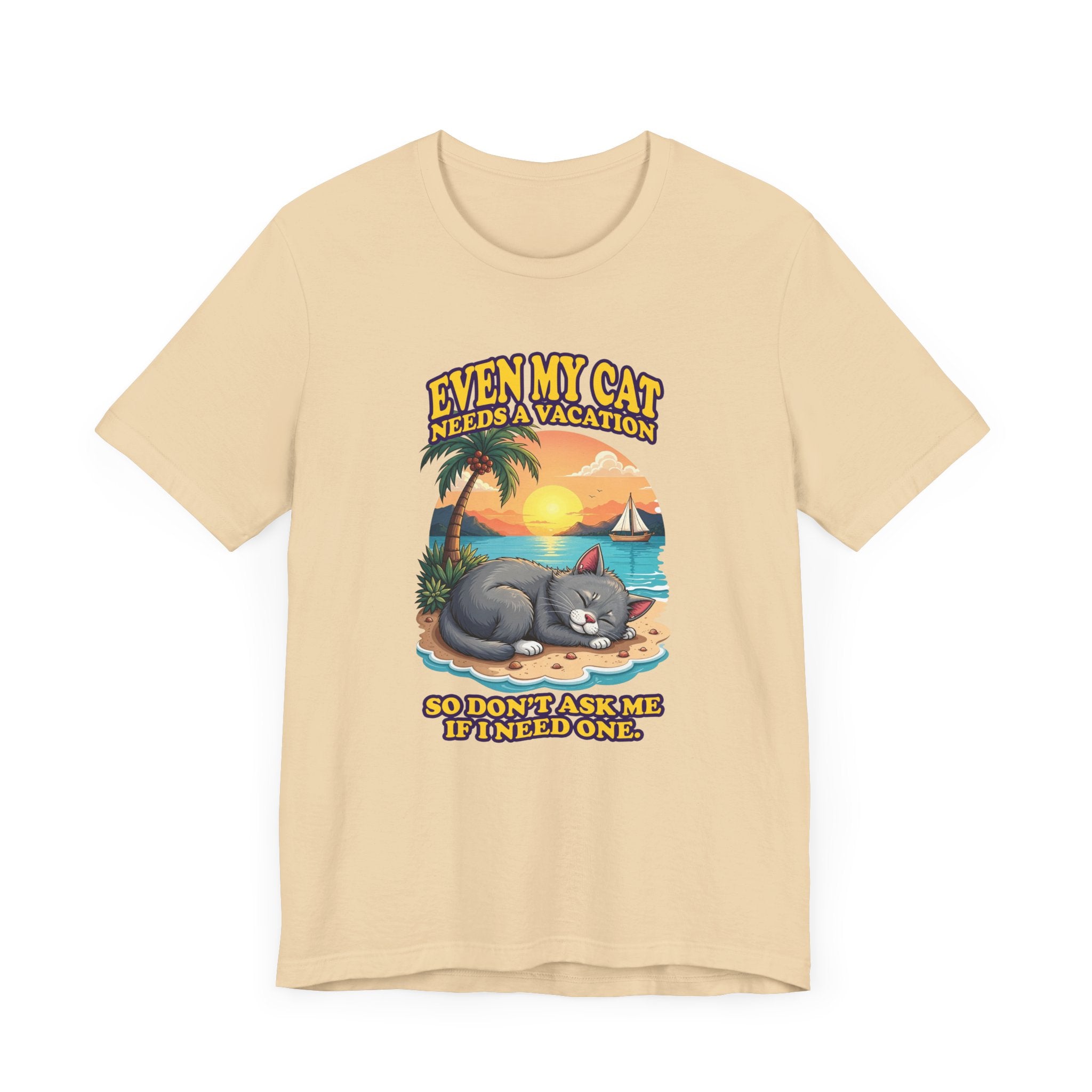 Even My Cat Needs a Vacation T-Shirt – Funny Cat Beach Graphic Tee
