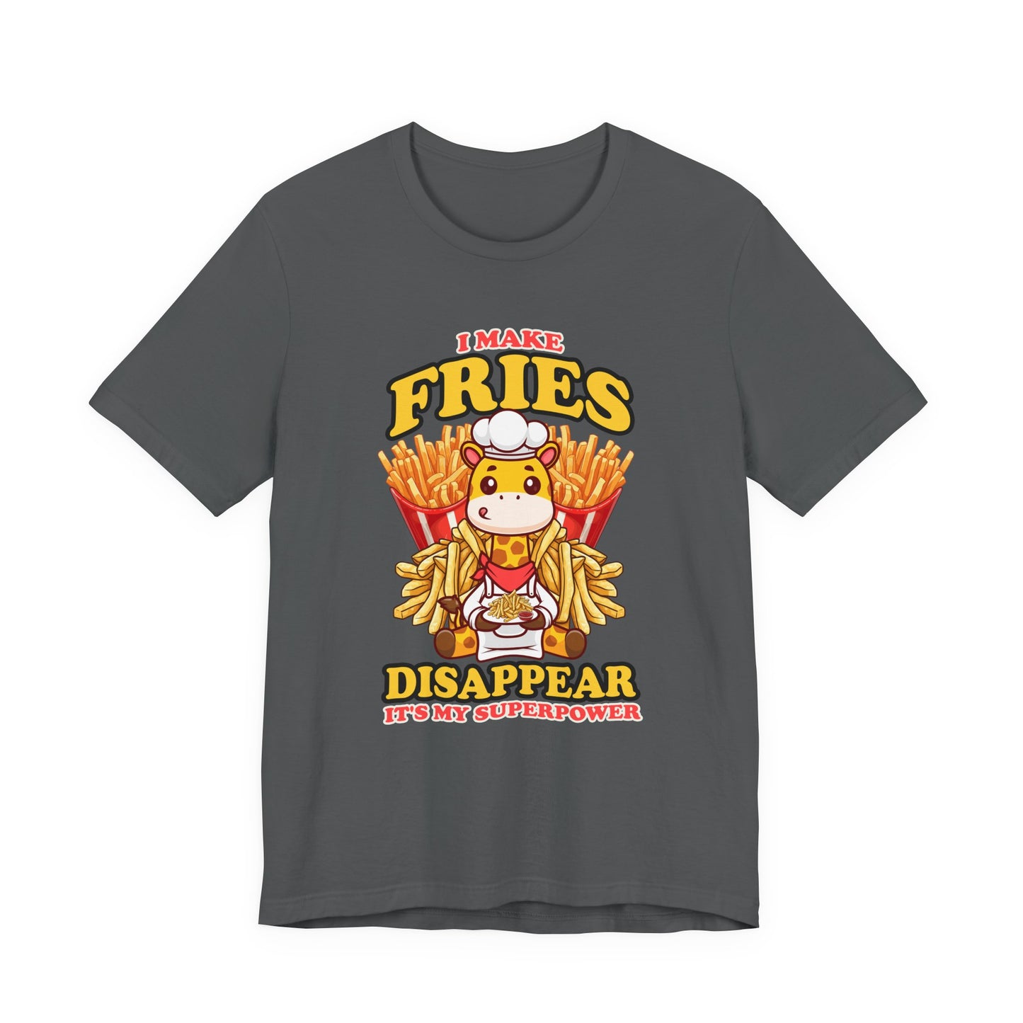 I Make Fries Disappear T-Shirt – Adorable Baby Giraffe Chef With Fries Funny Super Power Graphic Tee