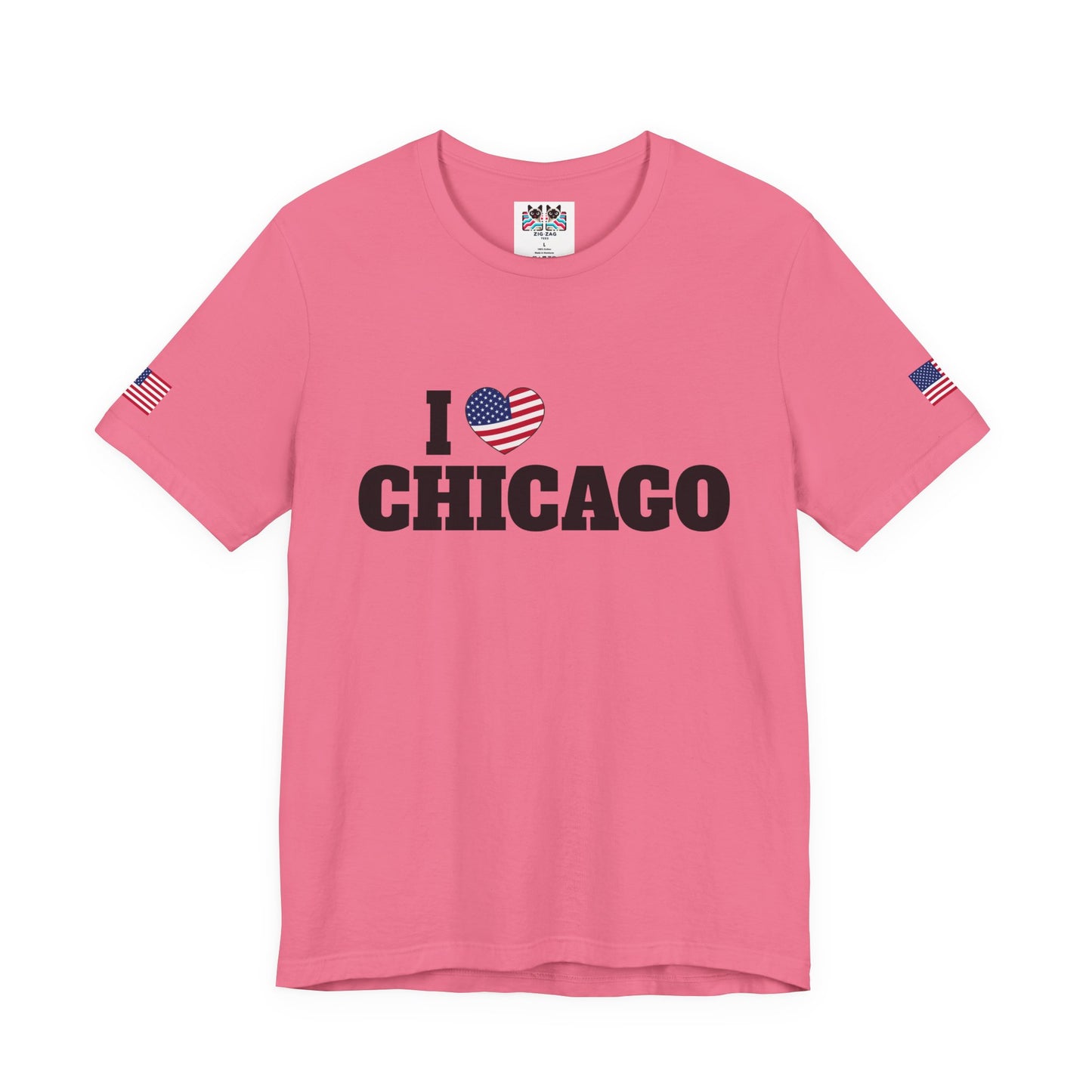 I Love Chicago T-Shirt - Classic USA Flag Heart Black Simple City Pride Design