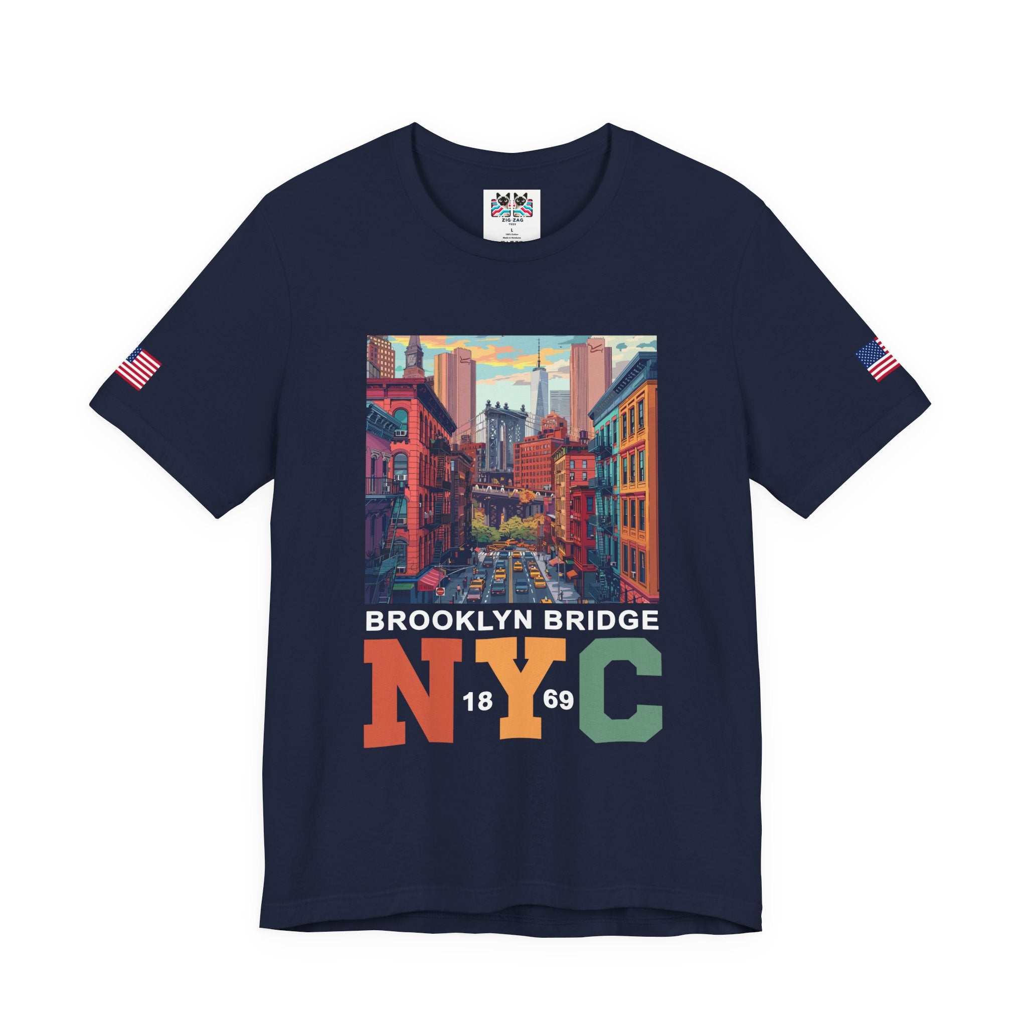 Brooklyn Bridge NYC T-Shirt - Vintage Street Scene Manhattan Bridge 1869 New York