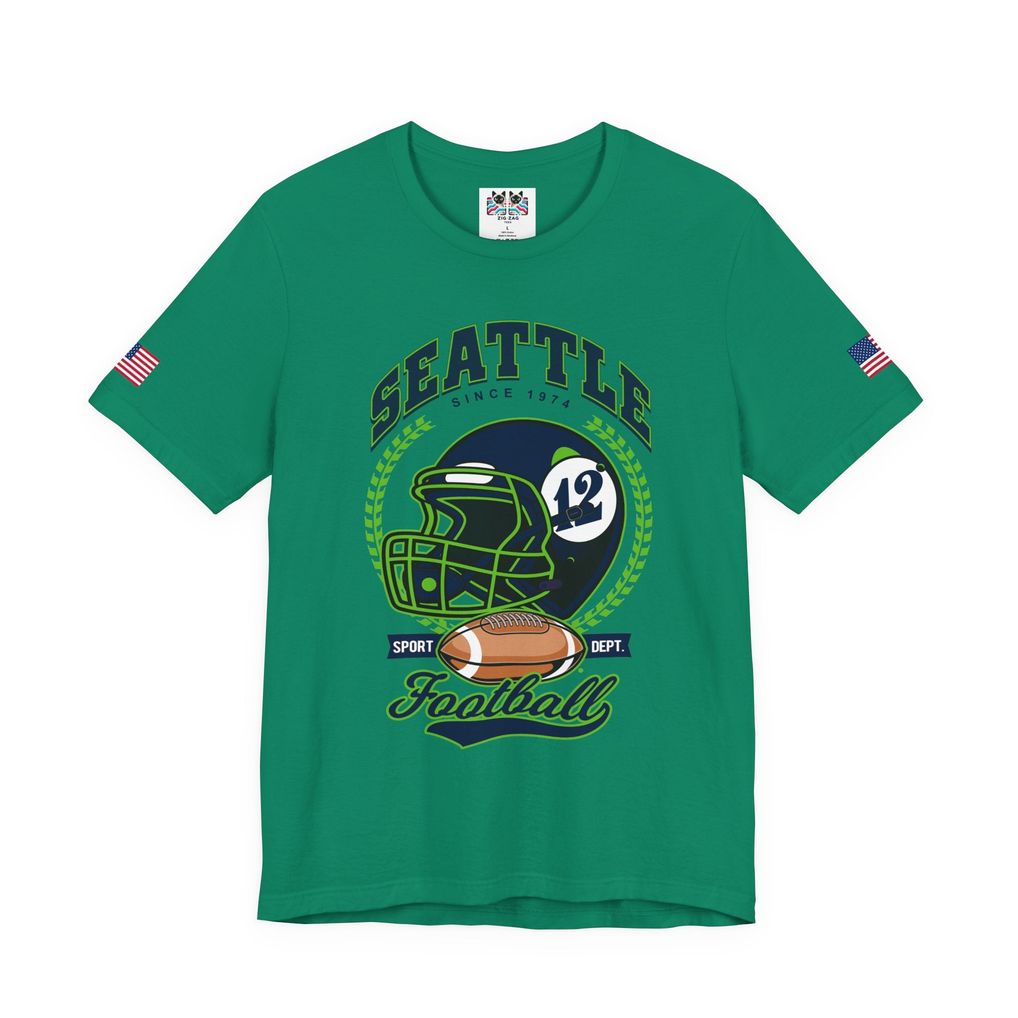 Seattle Since 1974 Football Helmet Sport Dept Graphic T-Shirt | Seahawks Fan Tee | Seattle Football Game Day Shirt