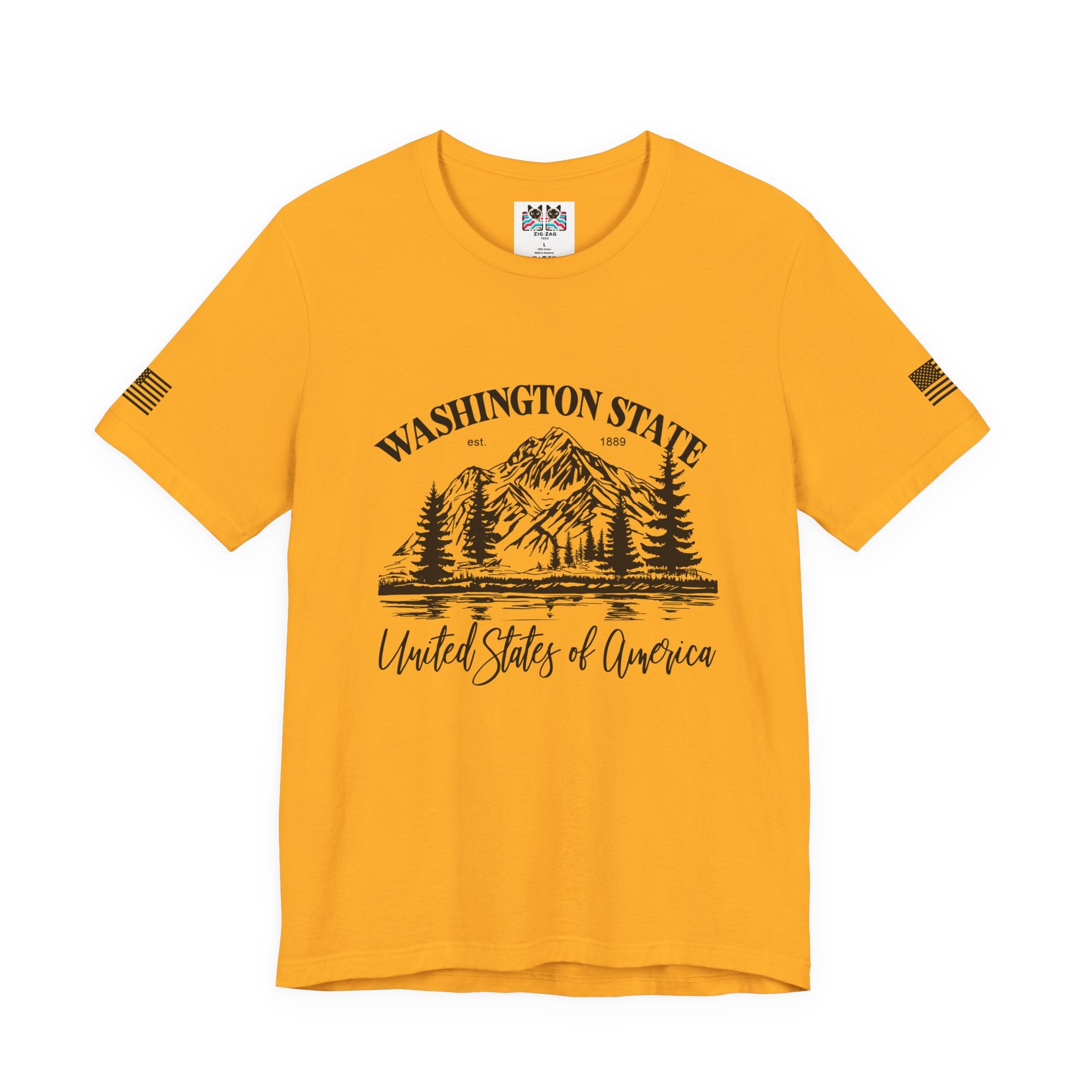 Washington State EST 1889 Mountain Lake Nature Graphic T-Shirt | United States of America Outdoor Tee | PNW Shirt