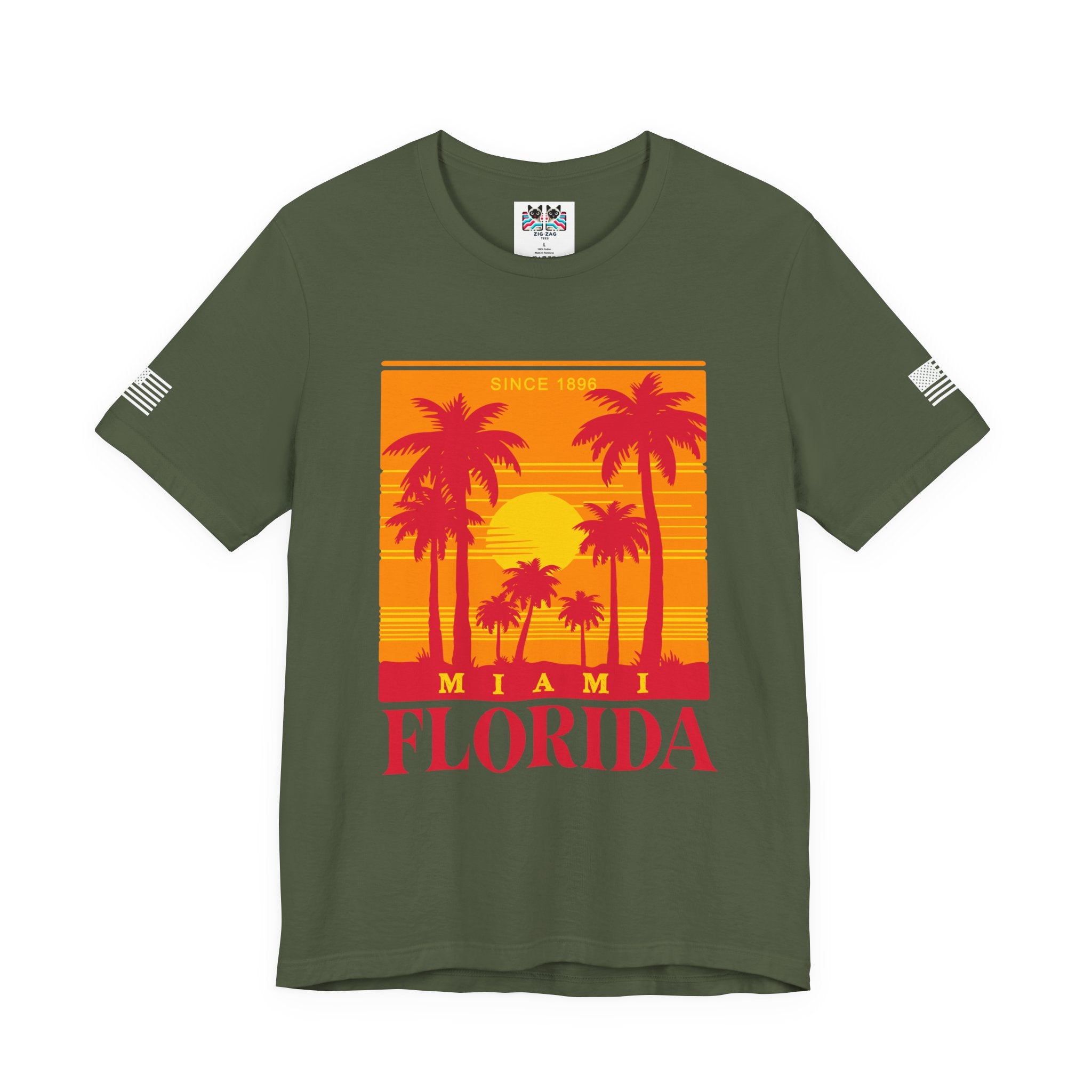 Miami Florida Since 1896 T-Shirt – Retro Sunset Palm Tree Square Graphic Tee
