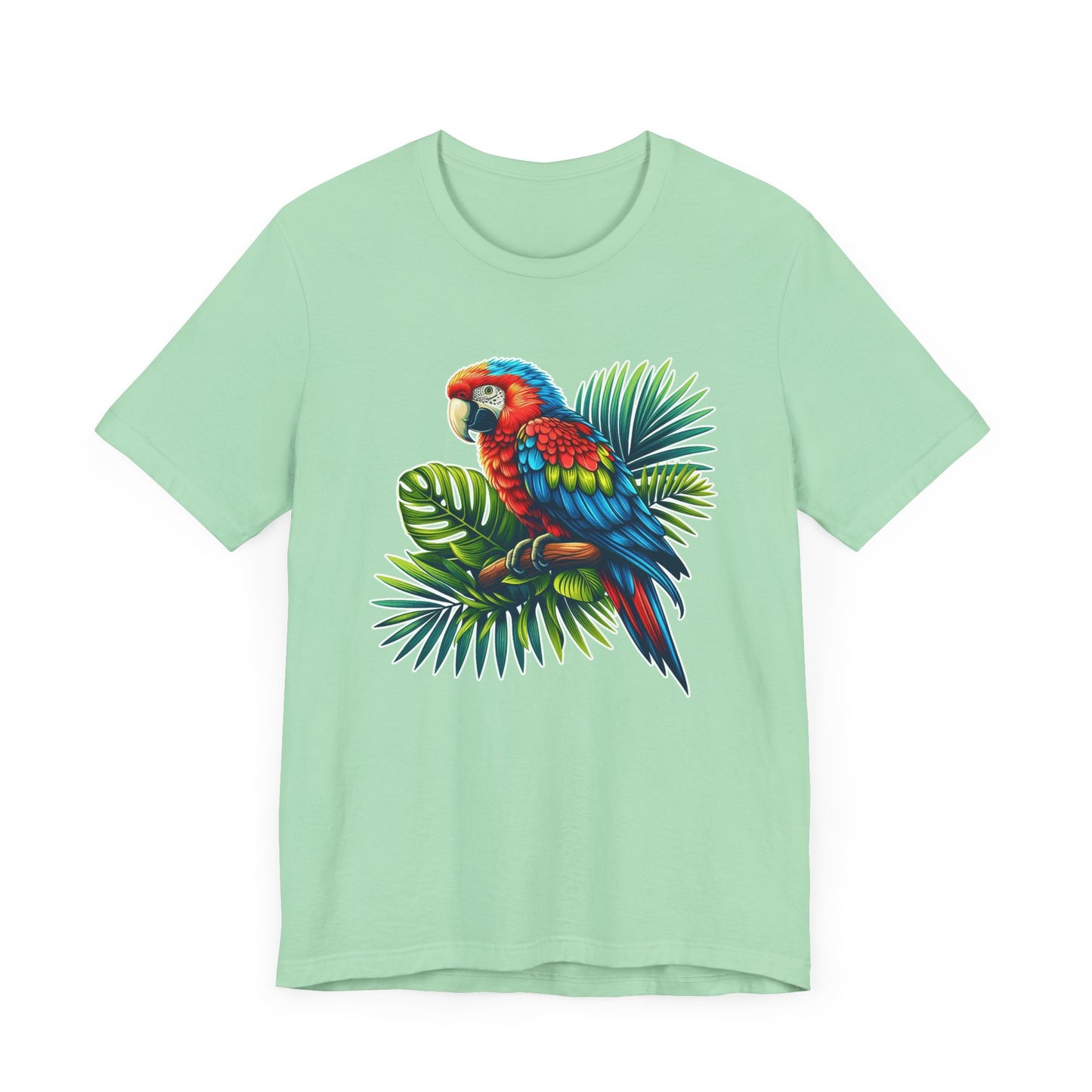Colorful Macaw Parrot perched gracefully on Lush Green Branch Graphic T-Shirt