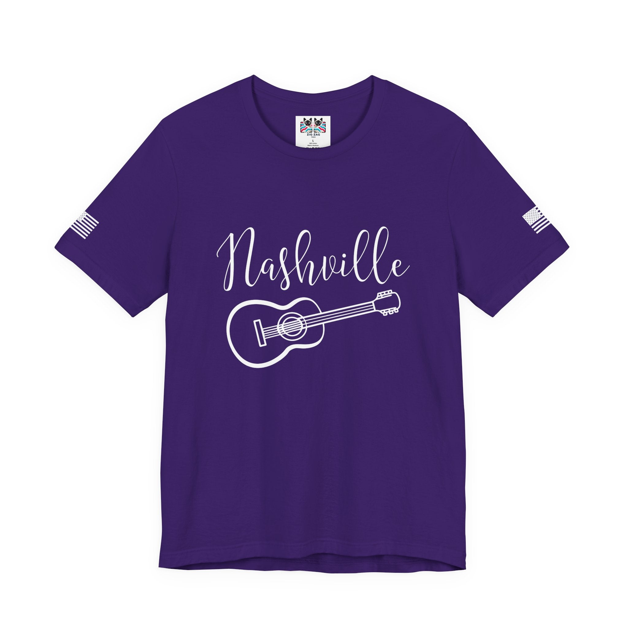 Nashville T-Shirt – Elegant Script with Acoustic Guitar Graphic Tee