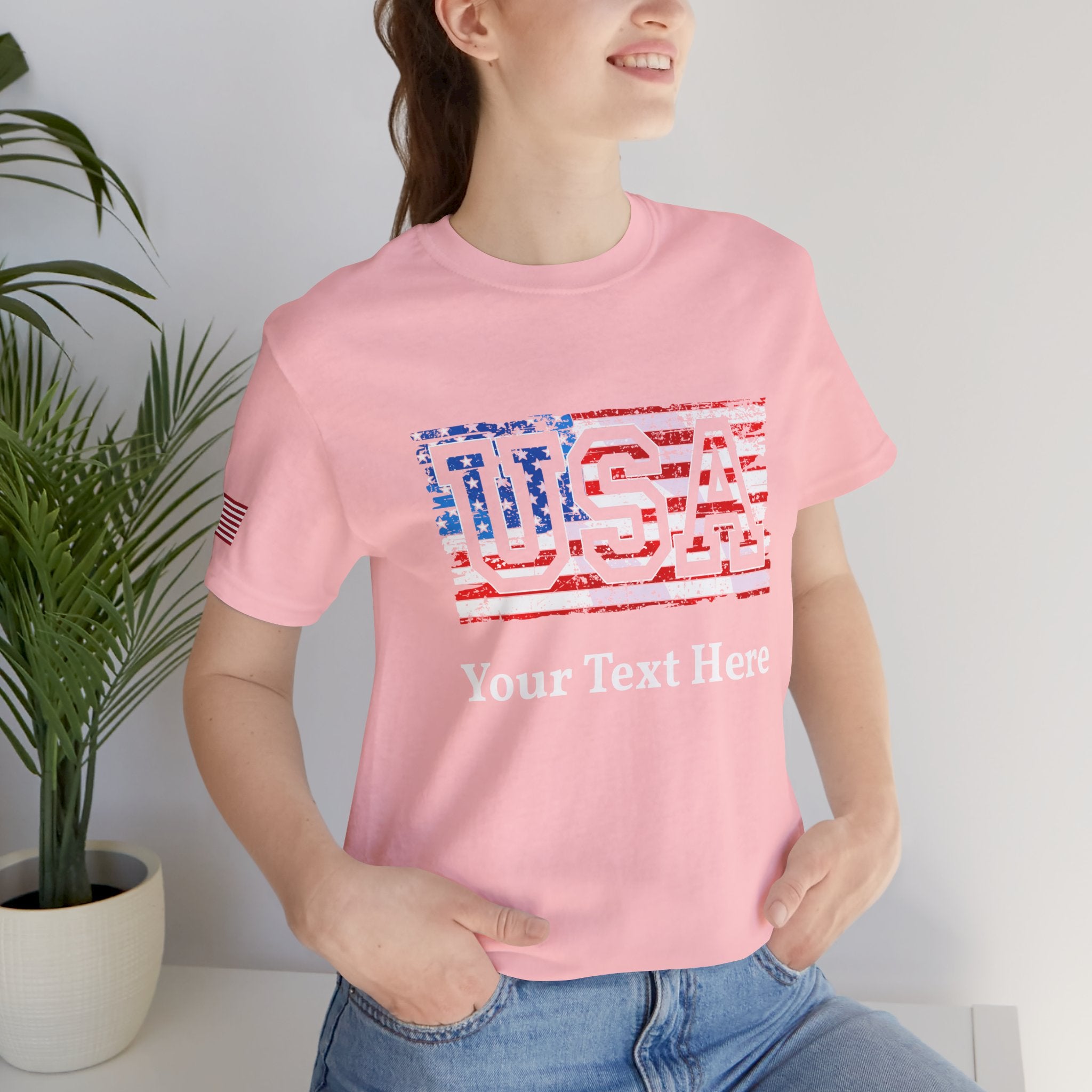 Custom T-Shirt - USA Vintage Collegiate T-Shirt – Retro American Flag Typography Graphic Tee