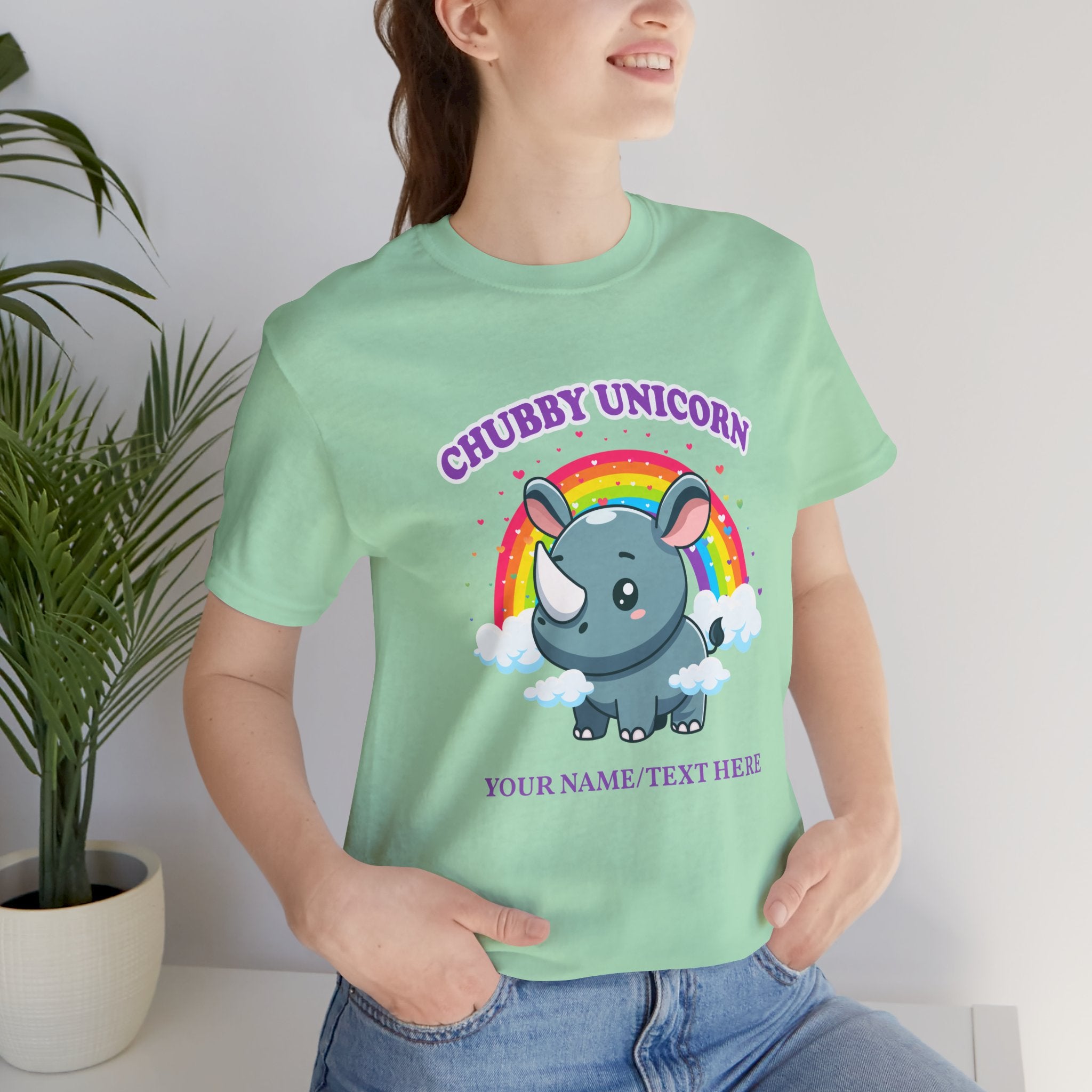Custom T-Shirt - Chubby Unicorn T-Shirt – Cute Cartoon Rhino with Rainbow Graphic Tee