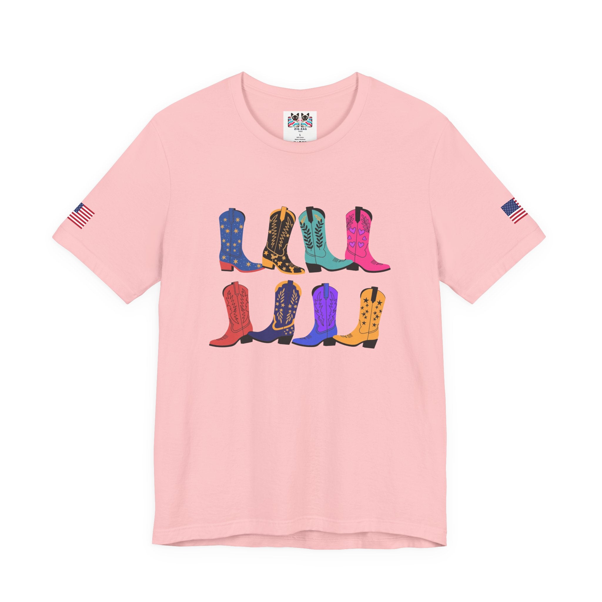 Cowboy Boots T-Shirt – Colorful Boots Collection Grid Graphic Tee