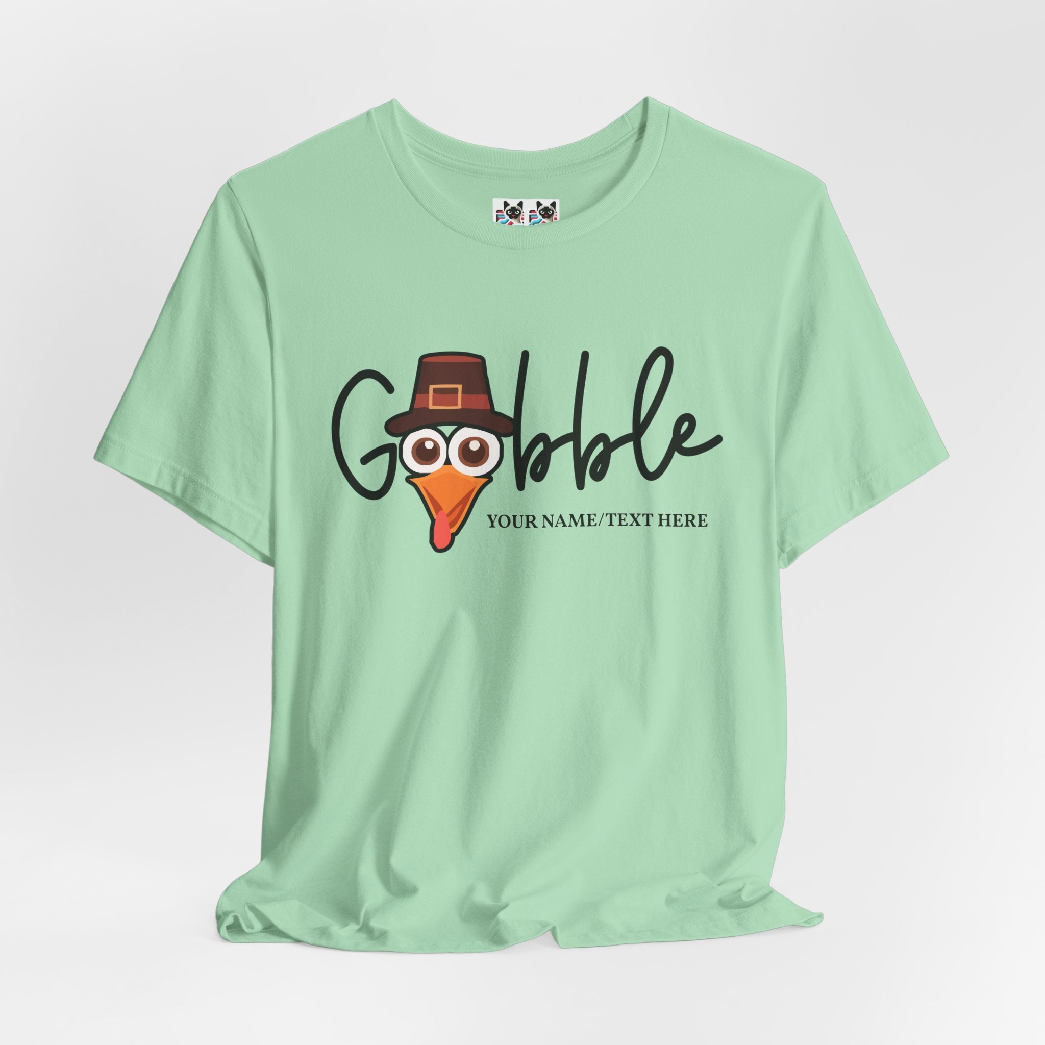 Custom T-Shirt - Gobble Turkey Head Cursive T-Shirt