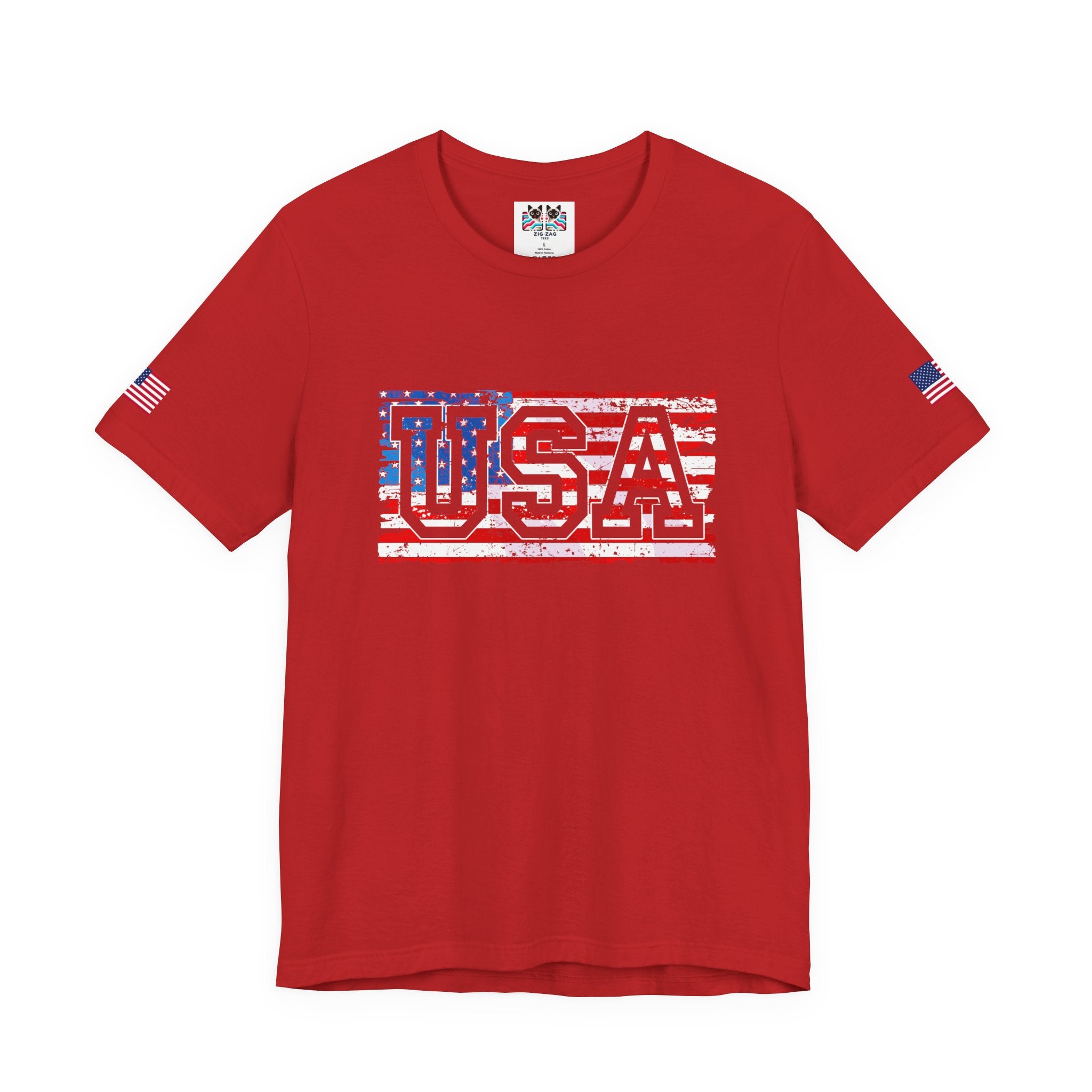 USA Vintage Collegiate T-Shirt – Retro American Flag Typography Graphic Tee