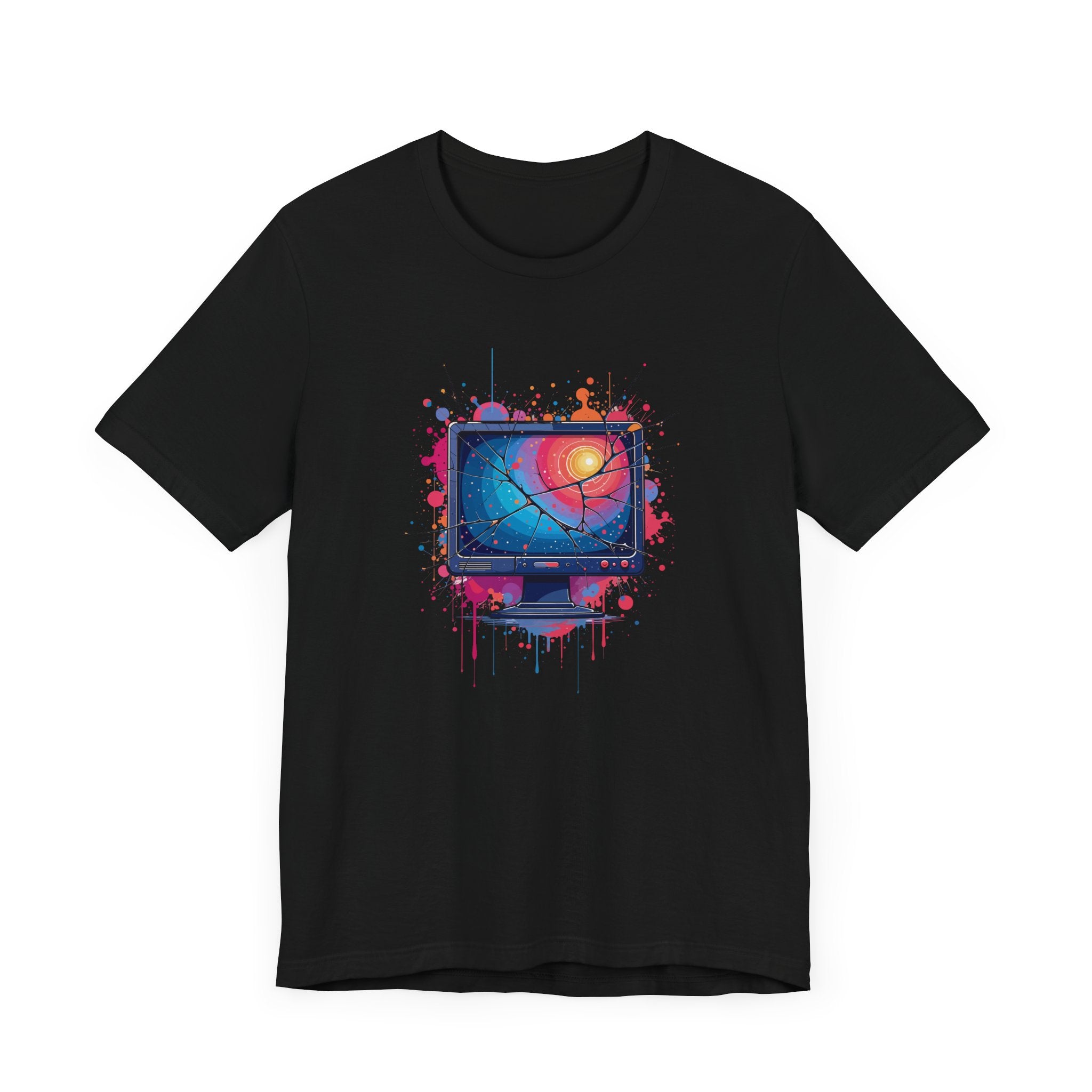 Break the System – Broken Monitor with Cracks, Gradient Screen & Color Splash Graphic T-Shirt