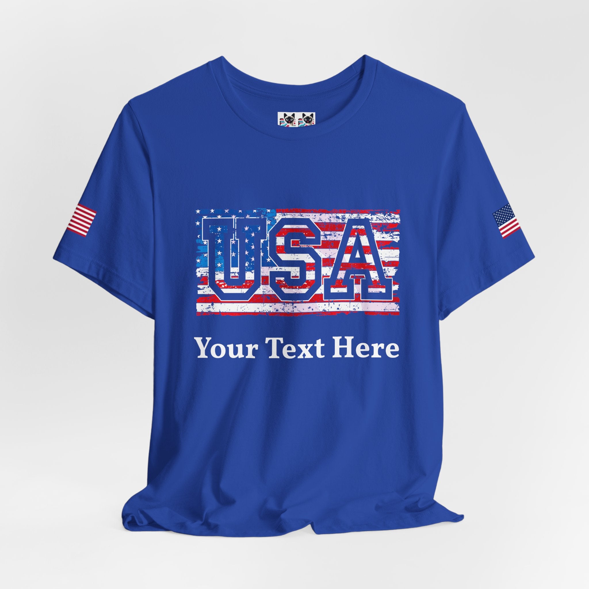 Custom T-Shirt - USA Vintage Collegiate T-Shirt – Retro American Flag Typography Graphic Tee