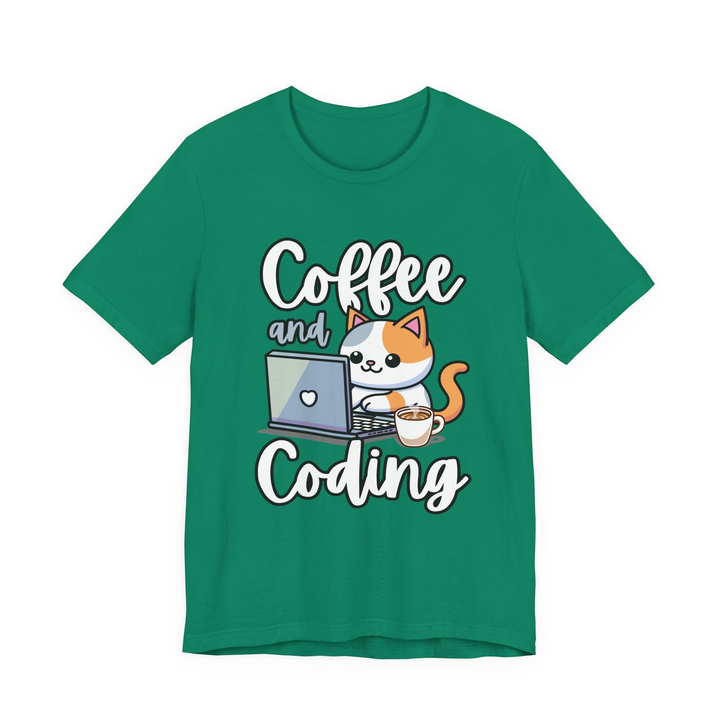 Coffee and Coding Cat Laptop Tshirt – Purrfect for Programmers