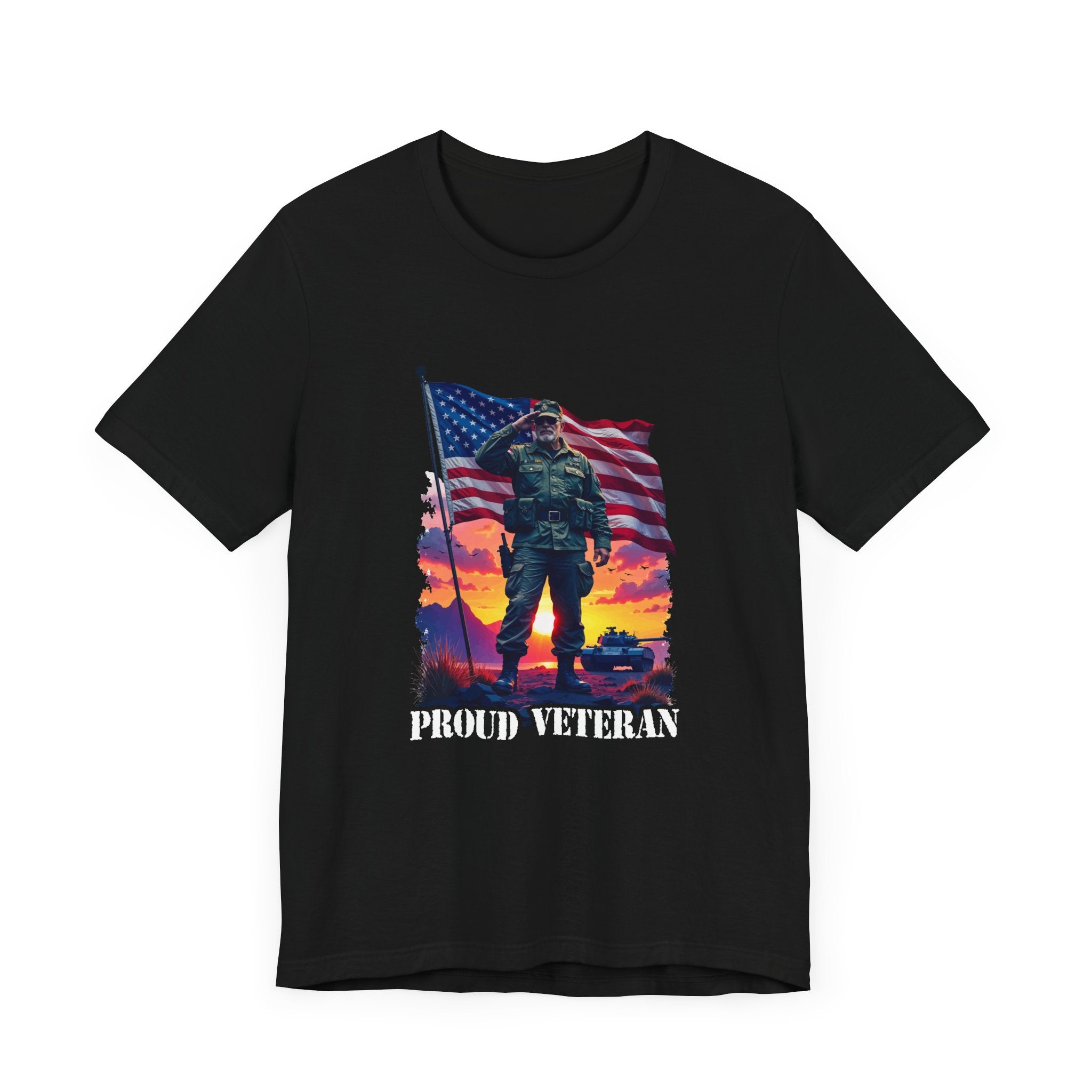 Proud Veteran | US Flag, Saluting Soldier & Tank T-Shirt