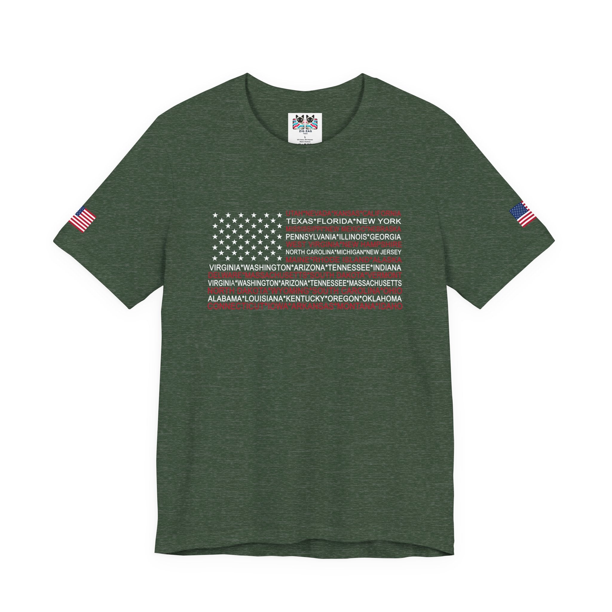 American Flag 50 States T-Shirt – All State Names USA Patriotic Typography Graphic Tee