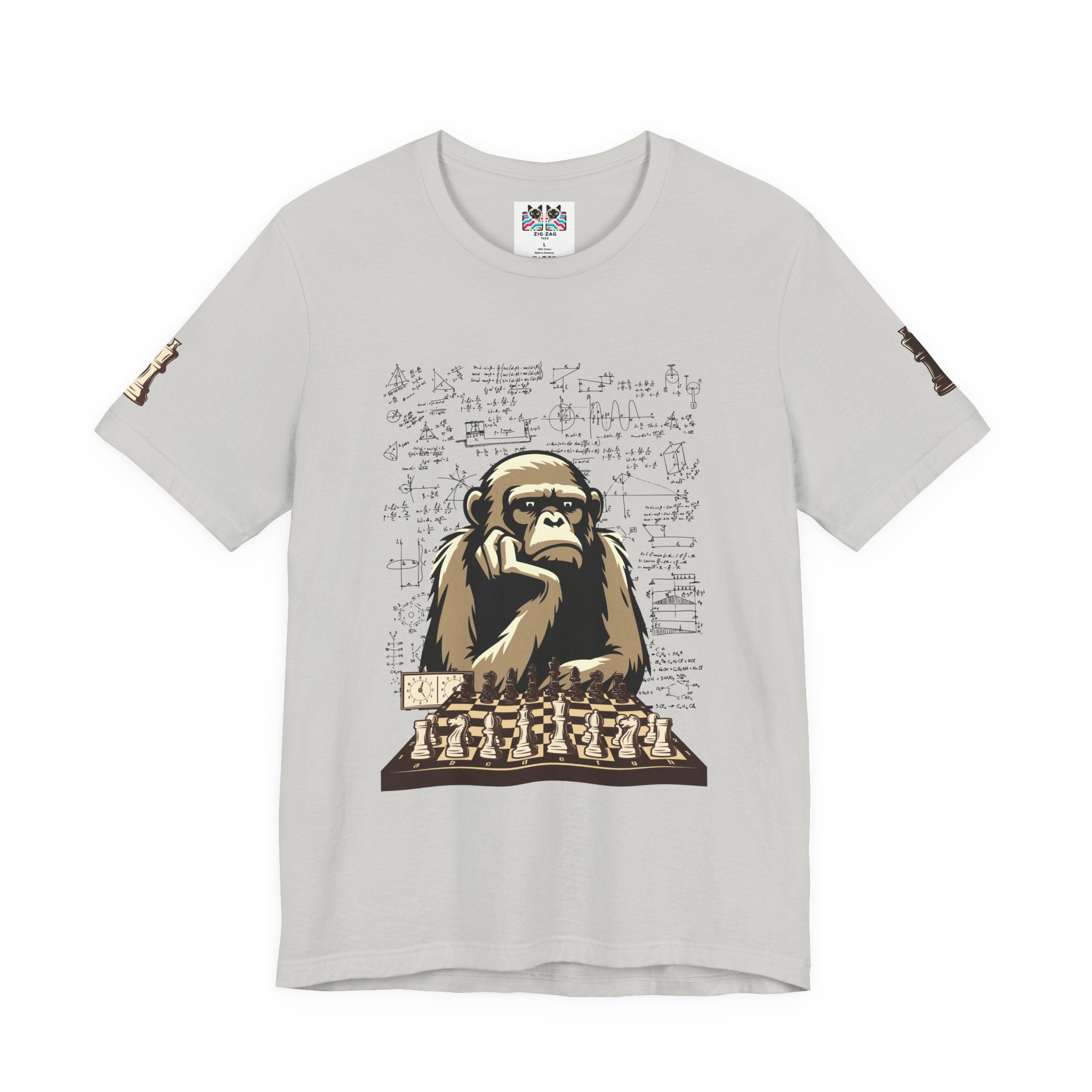 Thinking Monkey Chess T-Shirt – Intelligent Chimp Mathematical Formulas Graphic Tee
