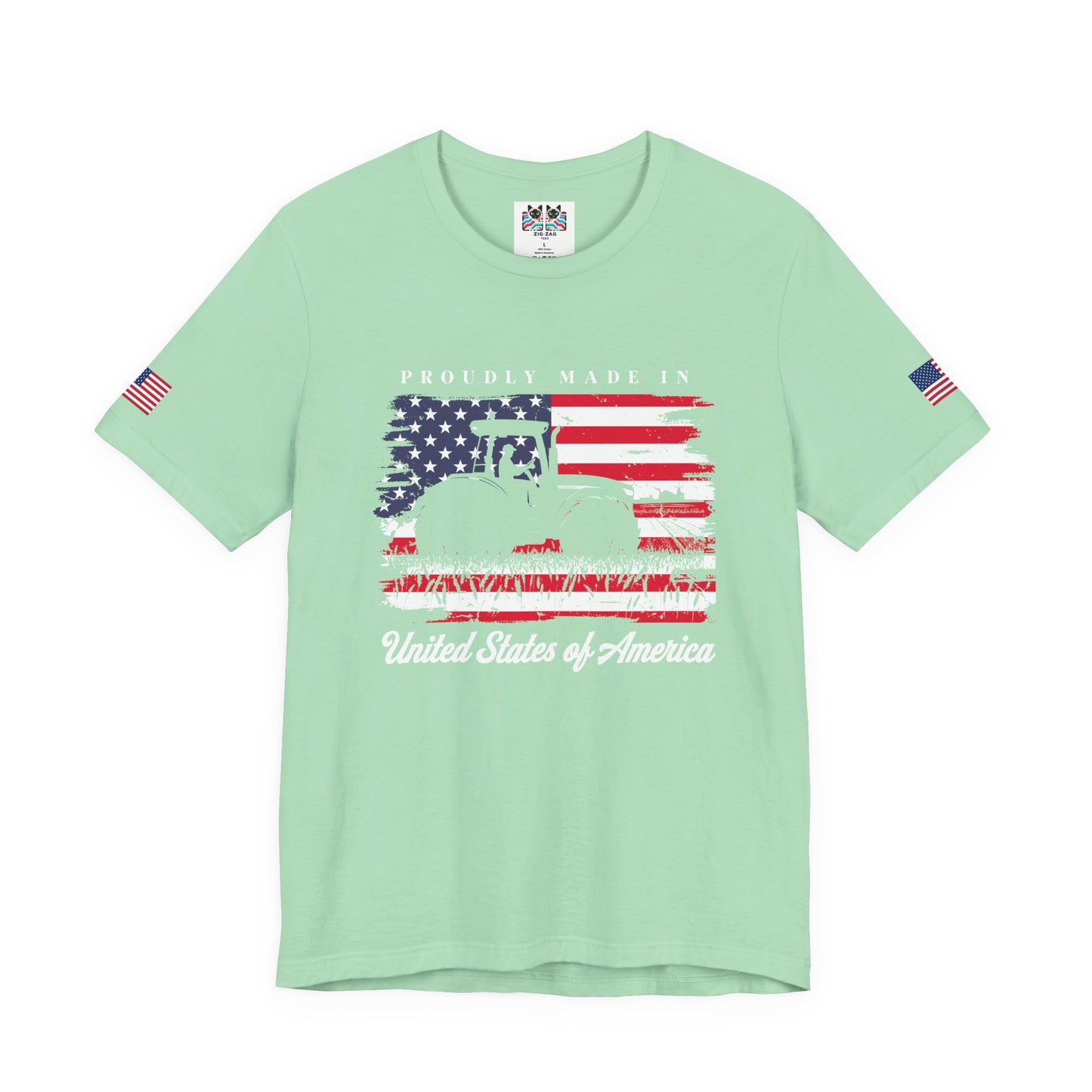 Proudly Made in USA T-Shirt – American Farmer Tractor Flag Patriotic Graphic Tee