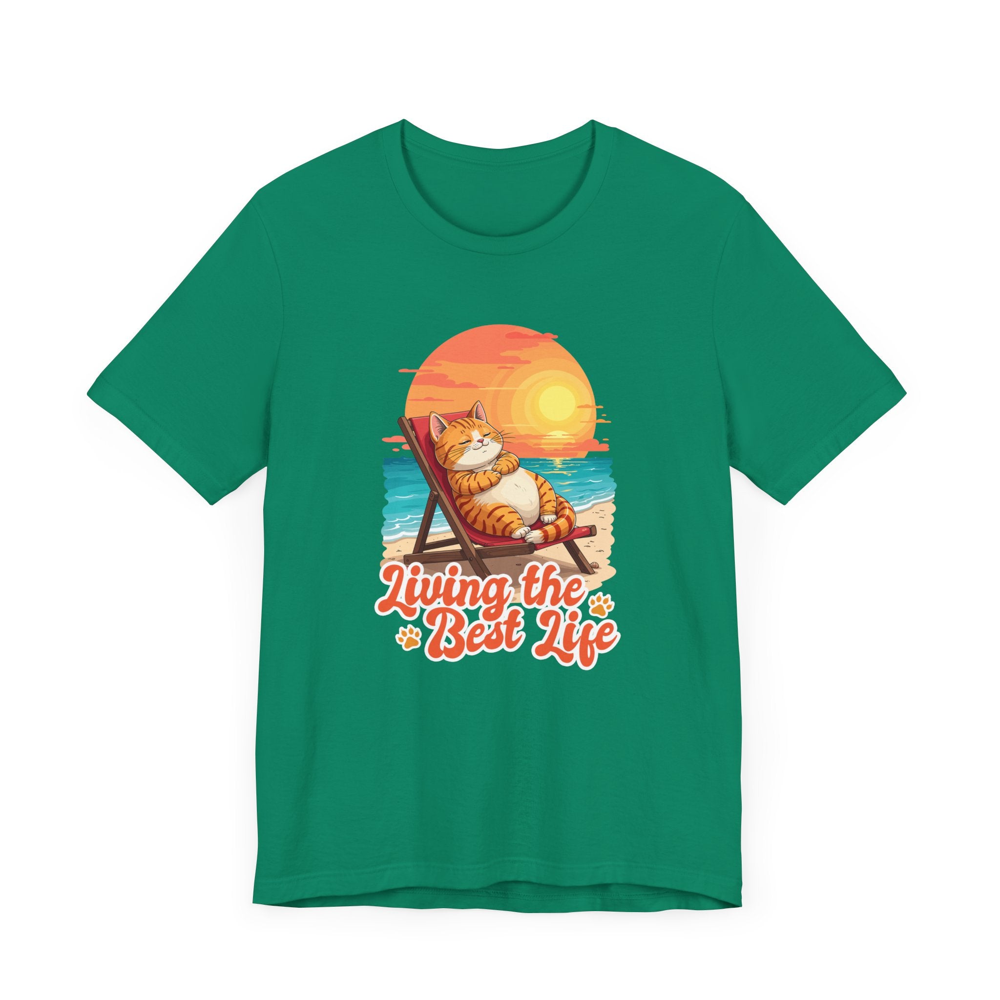 Lazy Life- Living the Best Life – Fat Cat Reclining Chair Beach Sunset Graphic T-Shirt