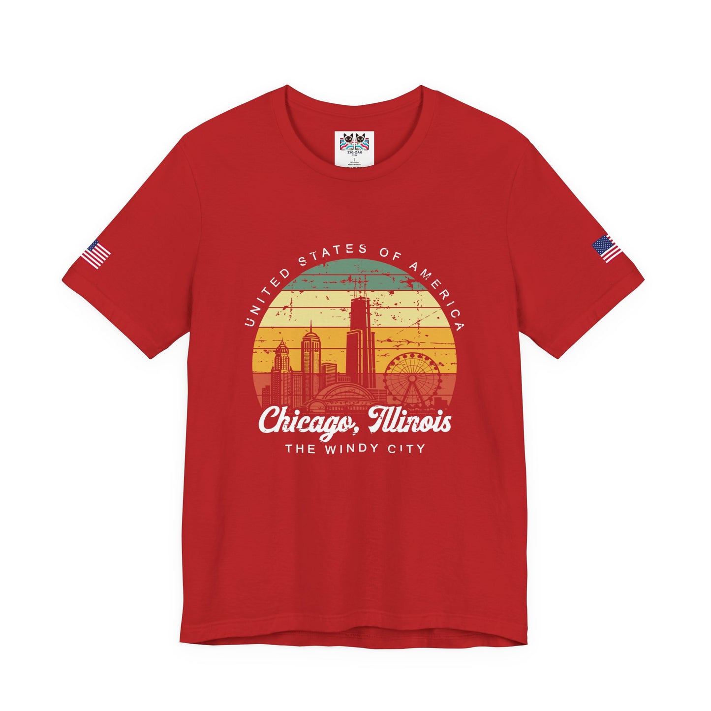 Chicago Illinois Retro Sunset T-Shirt - Vintage Skyline Ferris Wheel 70s Circle Design