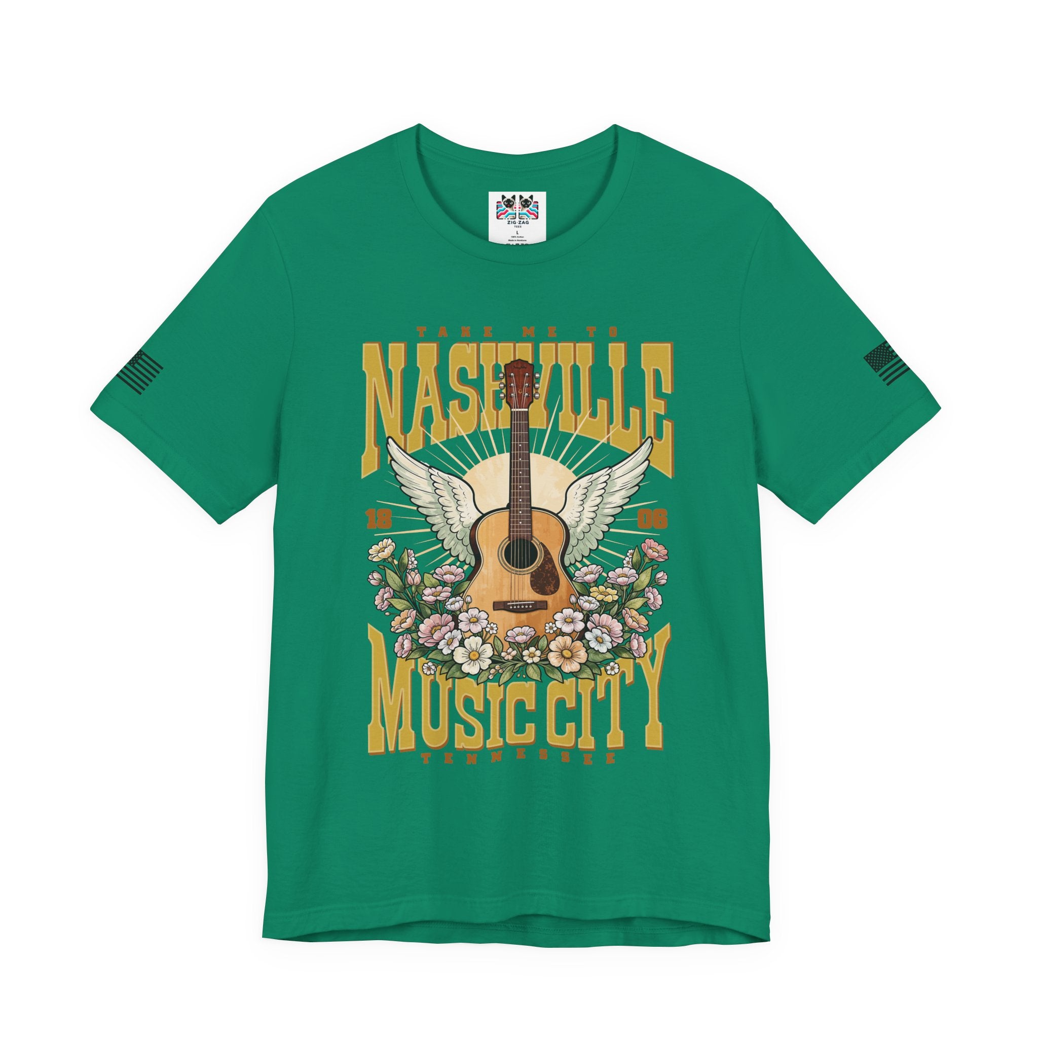 Take Me to Nashville Music City T-Shirt – Winged Acoustic Guitar Floral EST 1806 Tennessee Graphic Tee