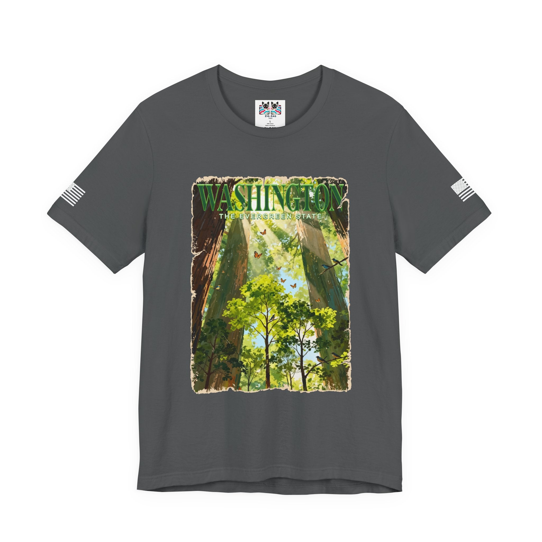 Washington The Evergreen State Forest Poster Style T-Shirt | Pacific Northwest Nature Graphic Tee | Washington Souvenir