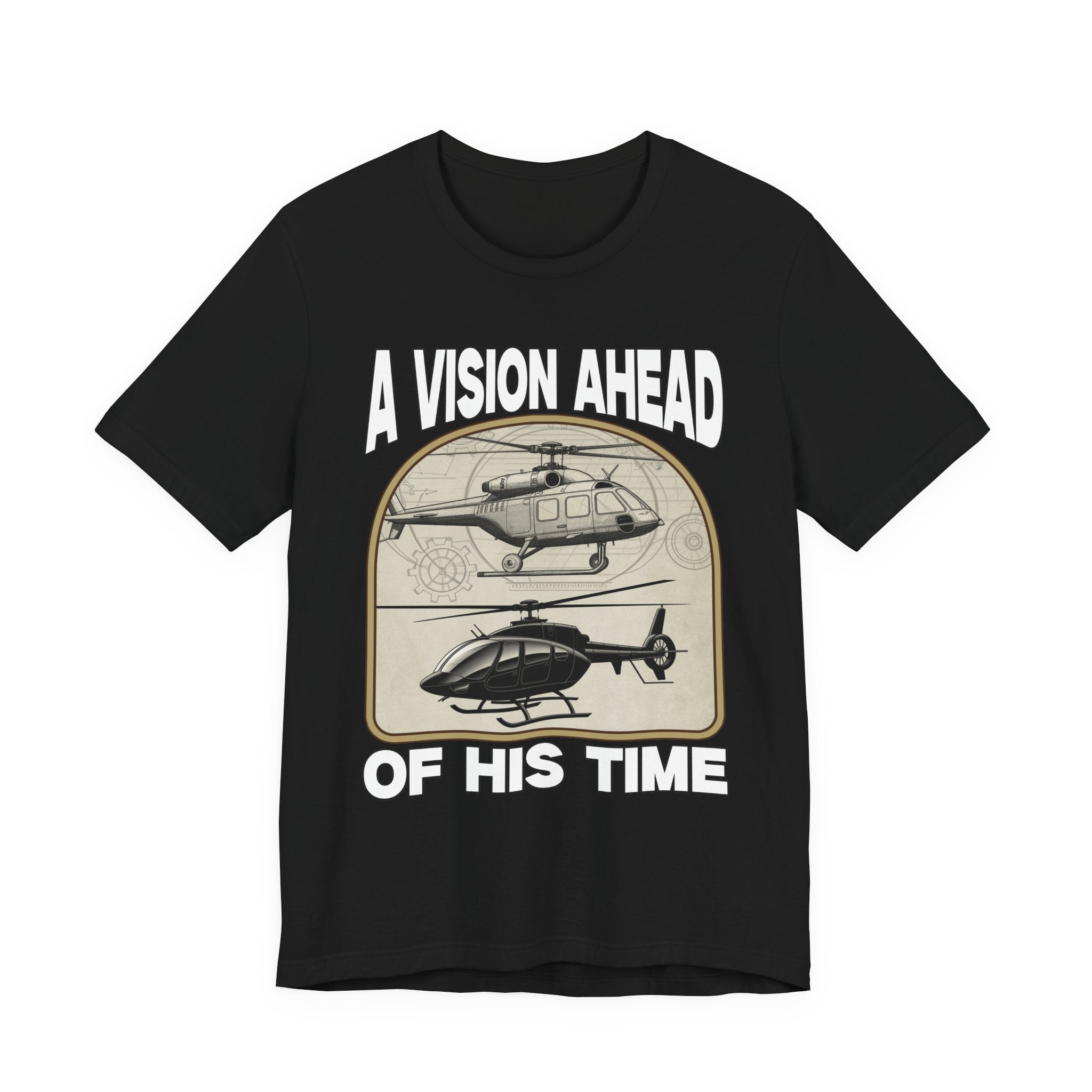 A Vision Ahead of His Time Tshirt – Da Vinci’s Helicopter and Modern Chopper Graphic
