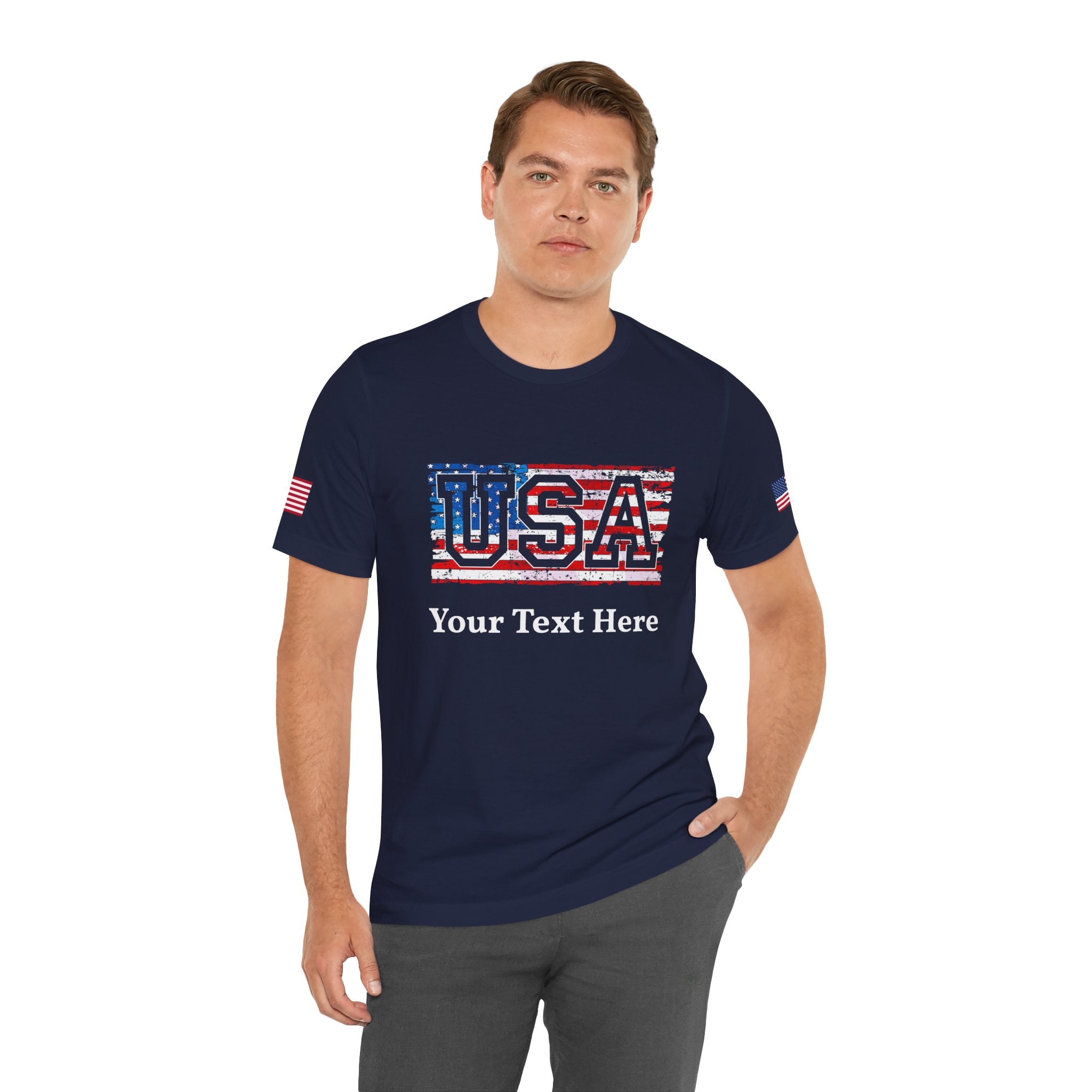 Custom T-Shirt - USA Vintage Collegiate T-Shirt – Retro American Flag Typography Graphic Tee