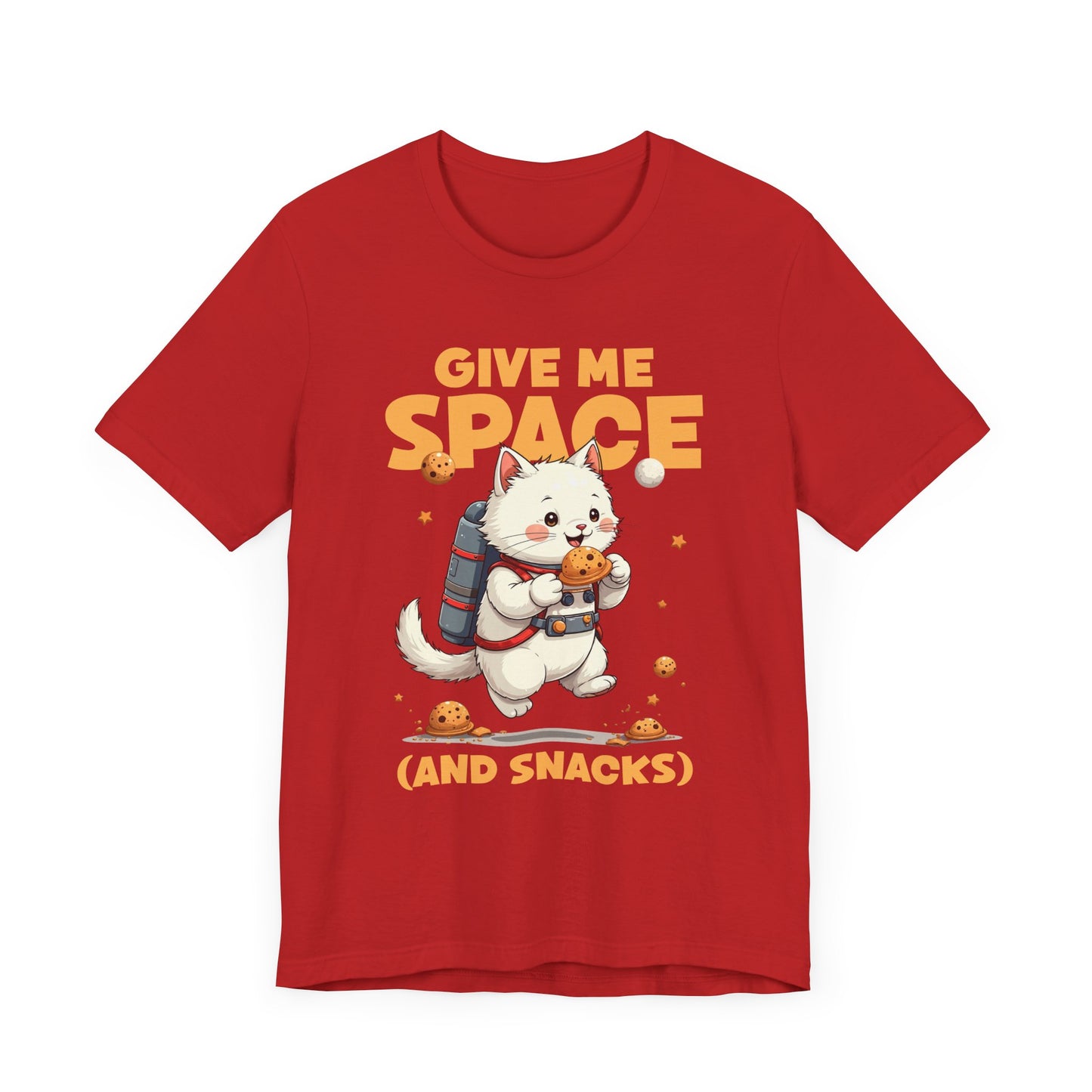Give Me Space (and Snacks) – Jetpack Cat Walking with Snacks Funny Graphic T-Shirt