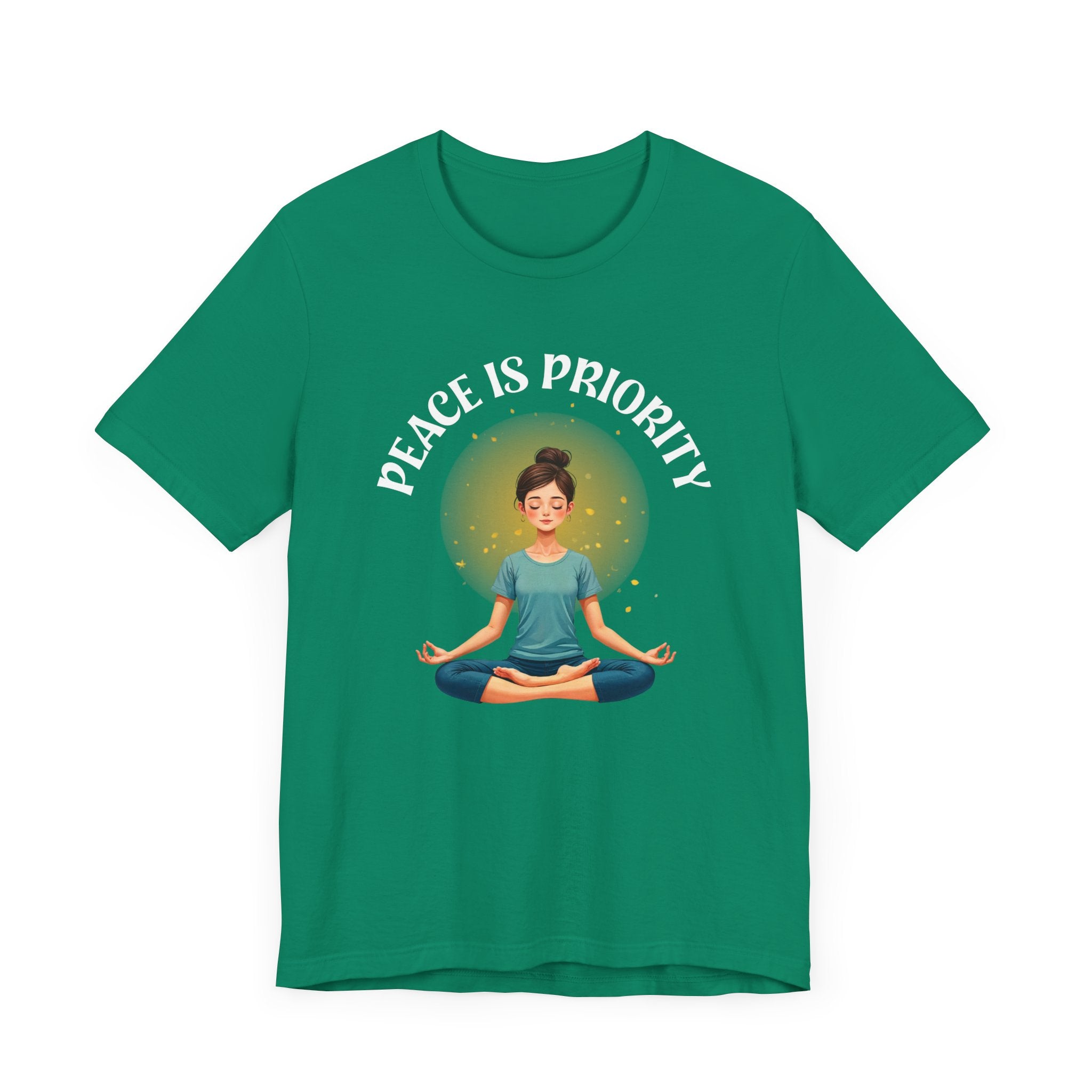 Peace Is Priority – Meditating Woman with Glowing Aura Graphic T-Shirt