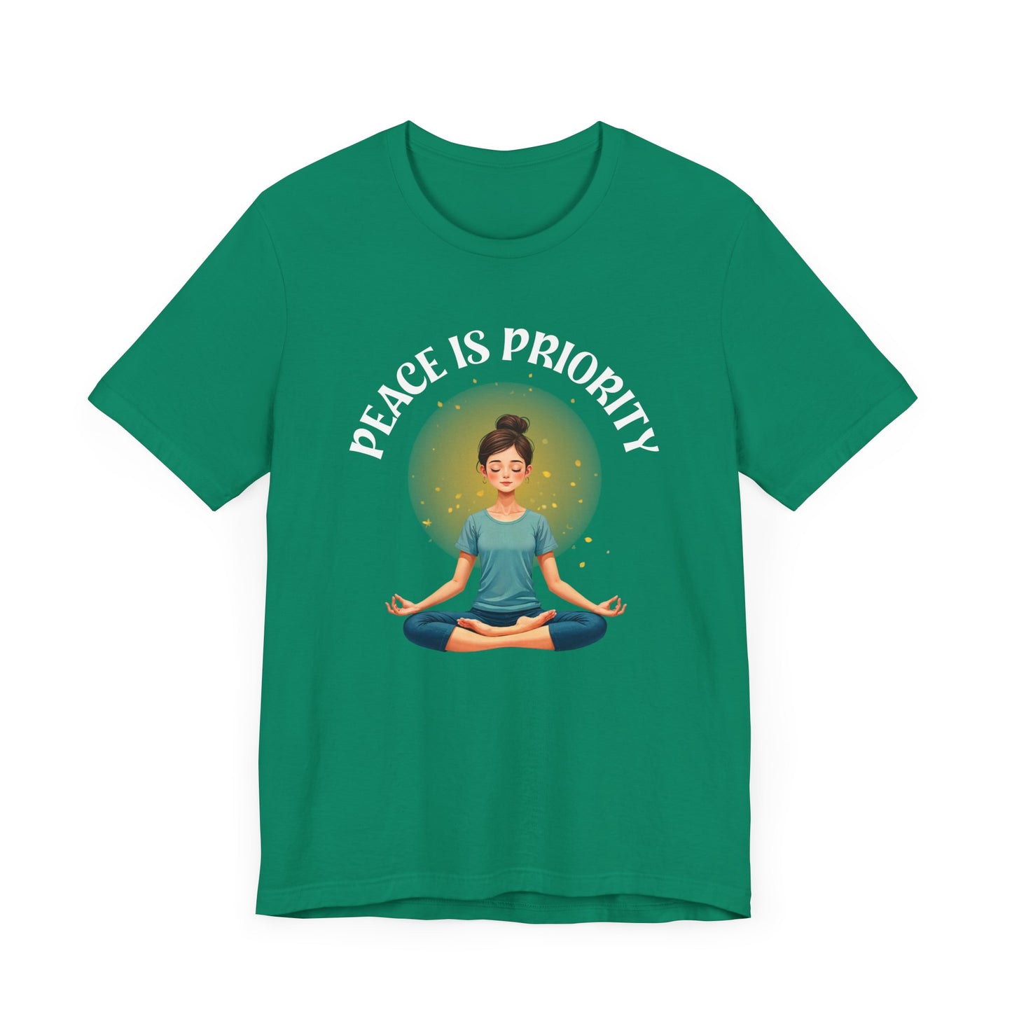Peace Is Priority – Meditating Woman with Glowing Aura Graphic T-Shirt
