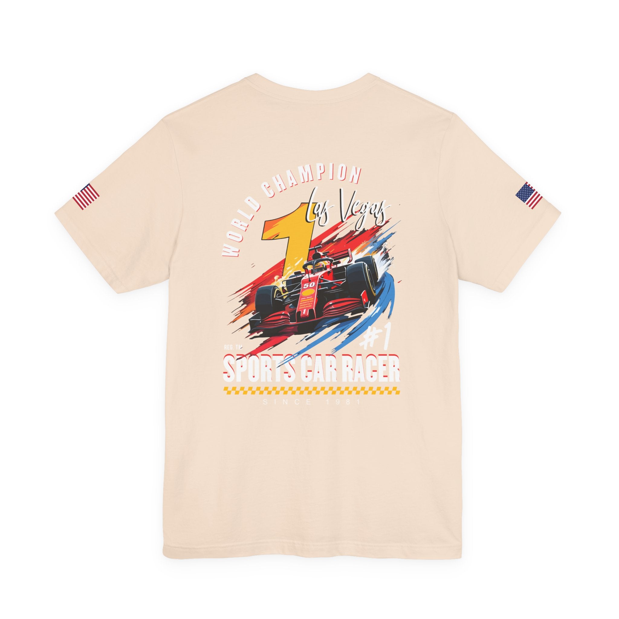 Las Vegas World Champion Sports Car Racer Front & Back T-Shirt – Formula Racing Graphic Tee