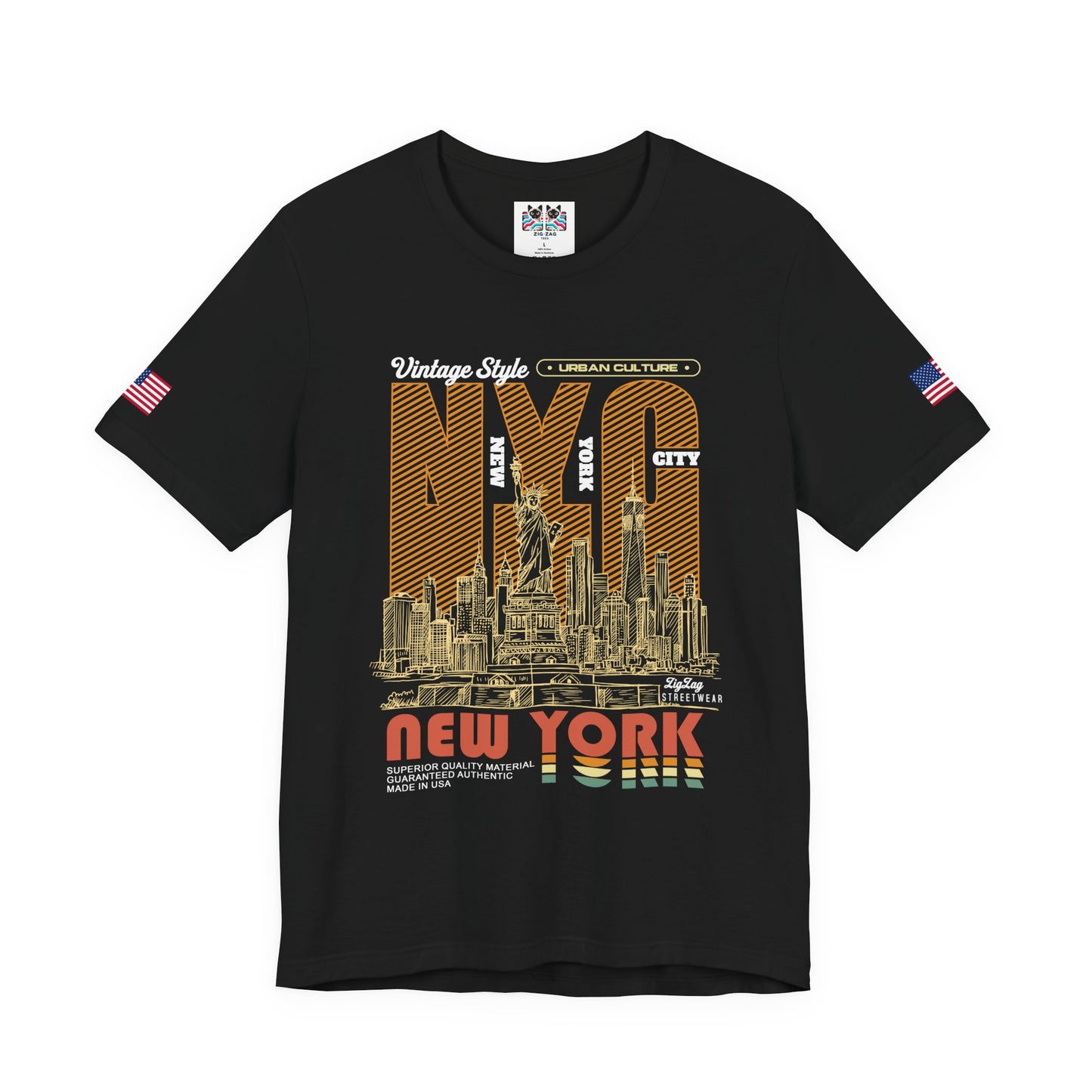 Vintage NYC T-Shirt - New York City Urban Culture Retro Orange Striped Design