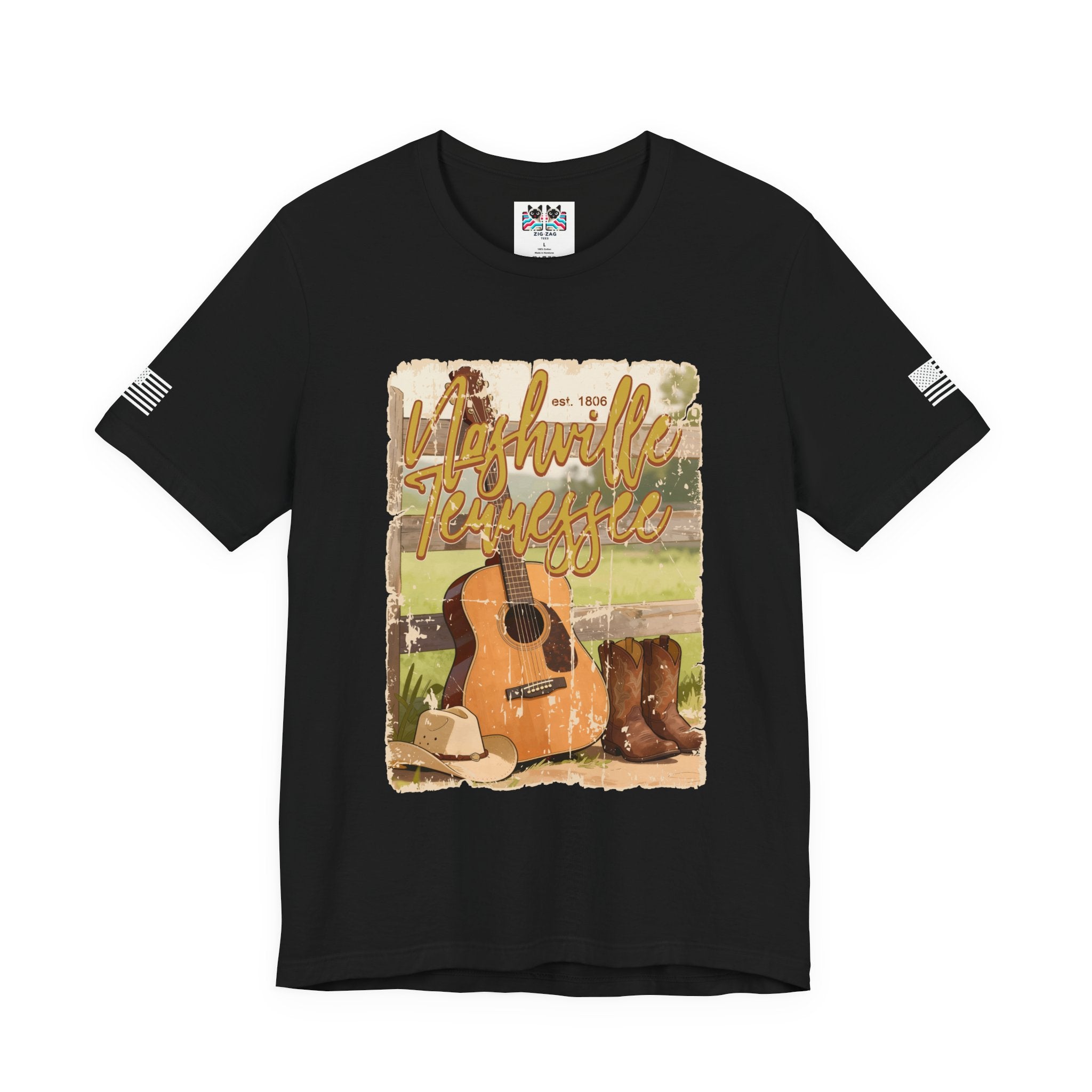 Nashville Tennessee EST 1806 T-Shirt – Vintage Cowboy Boots Hat Guitar Scene Graphic Tee
