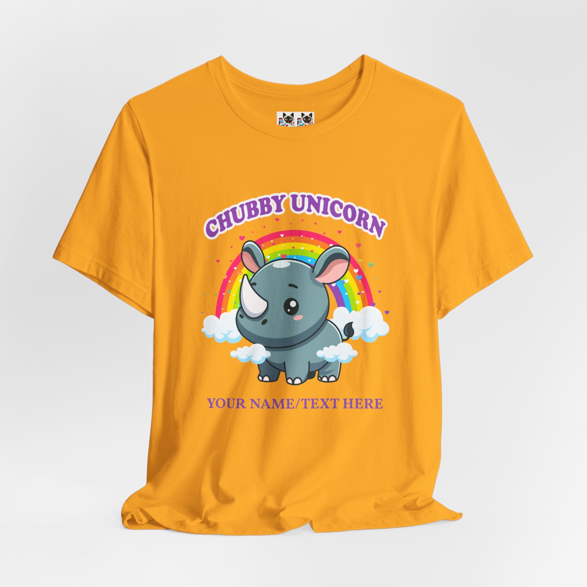 Custom T-Shirt - Chubby Unicorn T-Shirt – Cute Cartoon Rhino with Rainbow Graphic Tee