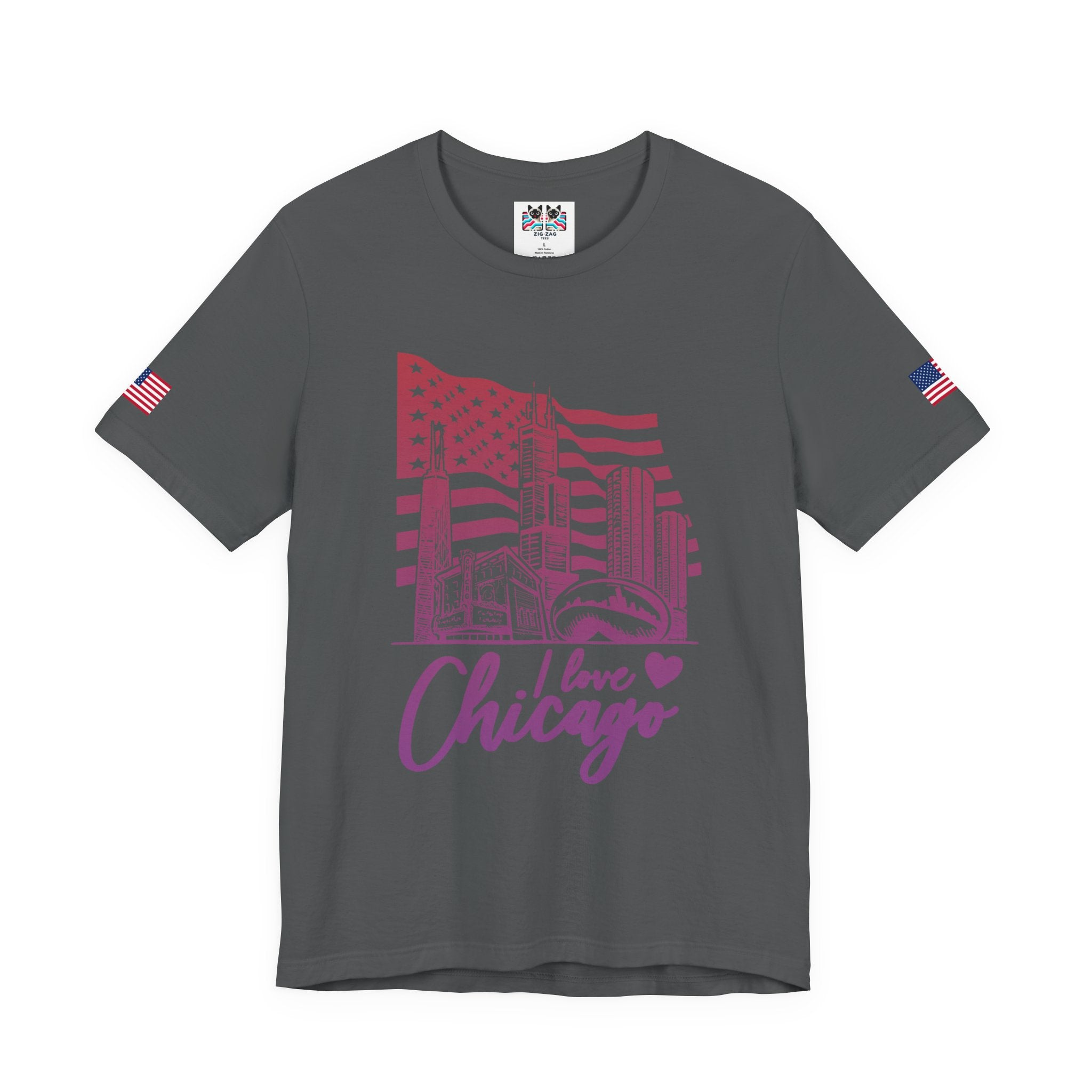 I Love Chicago T-Shirt - Chicago Flag Heart Purple Script Illinois City Pride